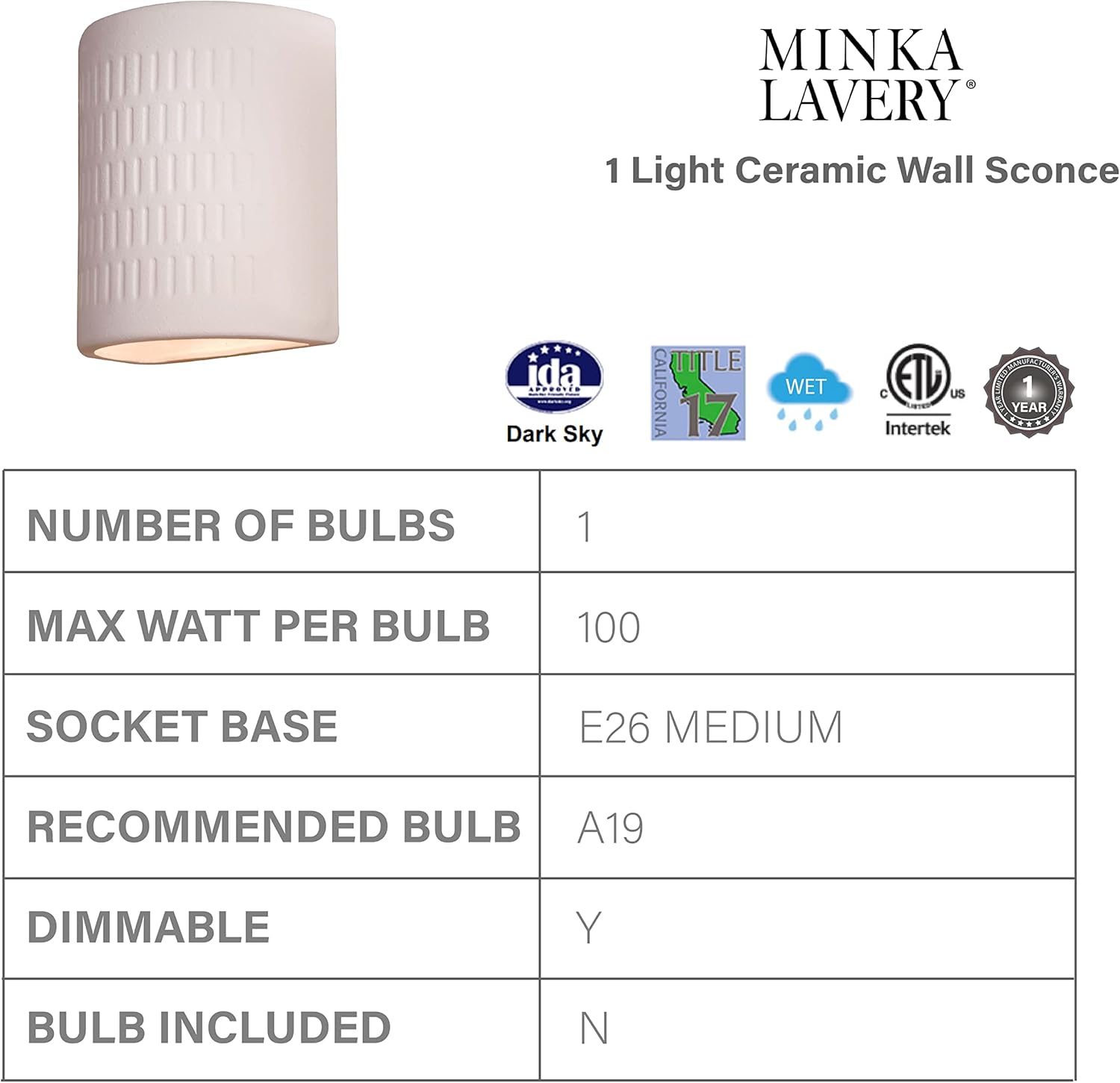Minka Lavery Outdoor Wall Light 564-1 White 1