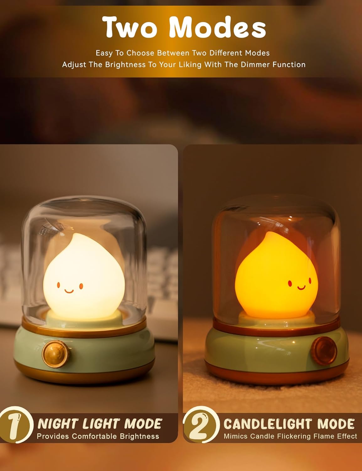 WANIDEA Cute Chibi Flame Lamp Retro Night Light Rechargeable Decor