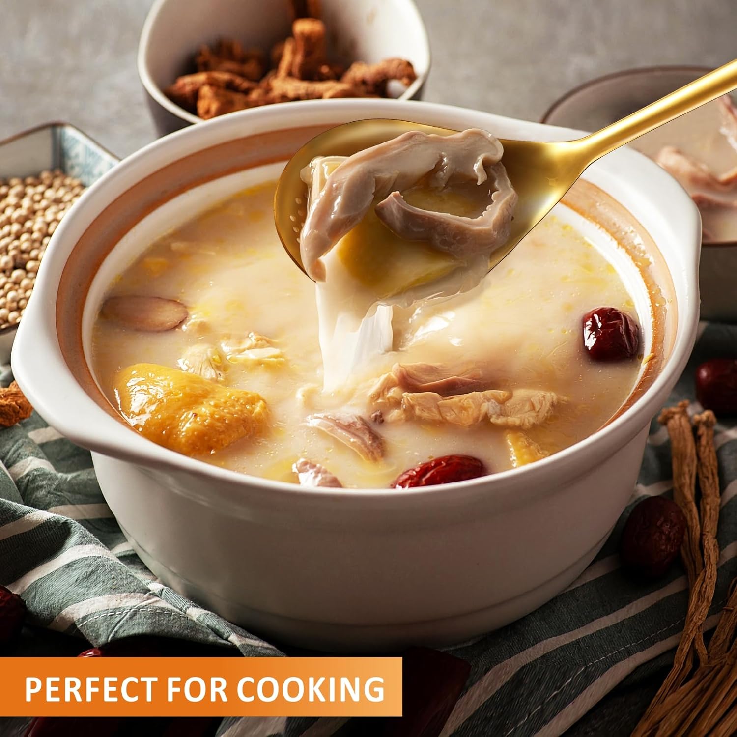 Yimi 14 Inch Gold Slotted Serving Spoon