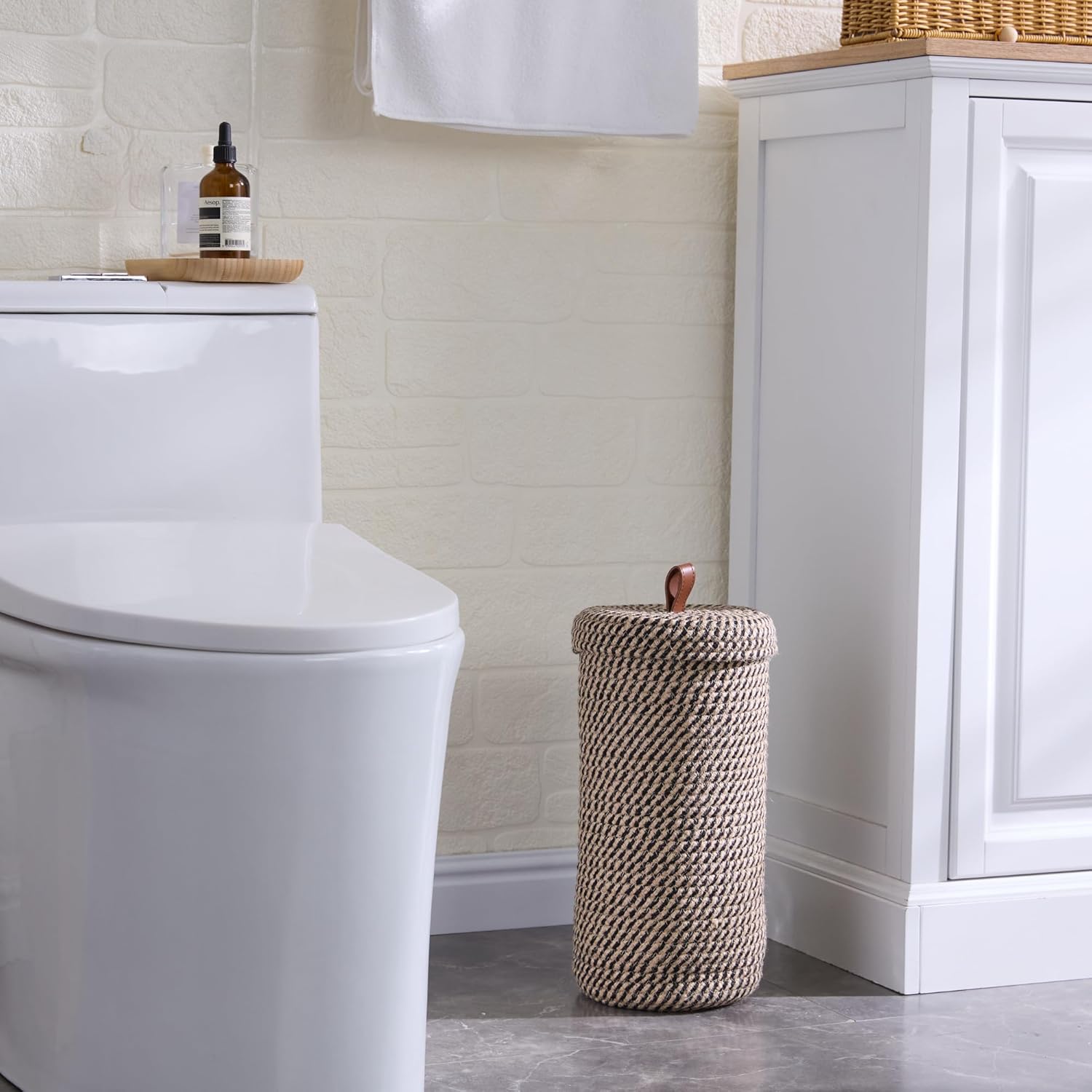 Luxury Little Toilet Paper Holder 3 Rolls Black Jute