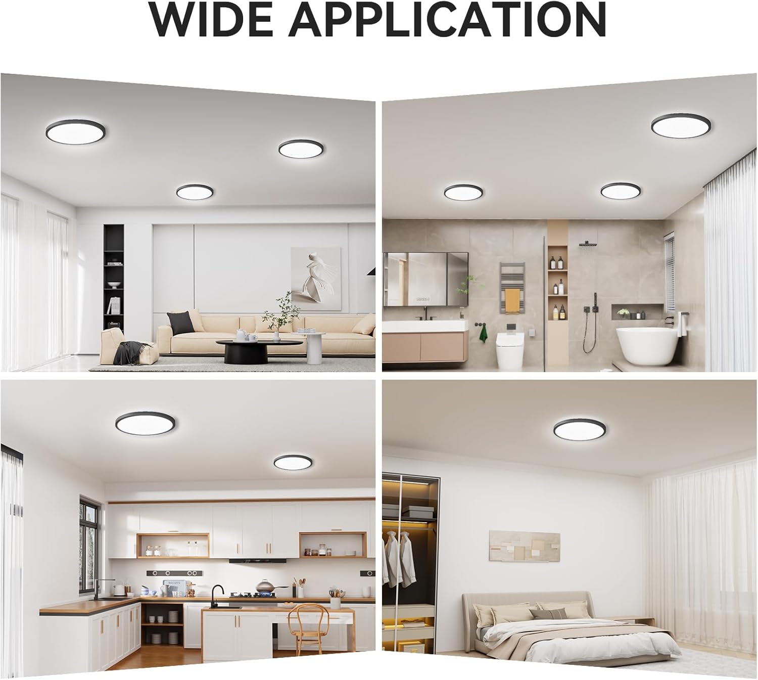 3200lm LED Flush Mount Ceiling Light with 104 SMD Chips 8 Pack - Black