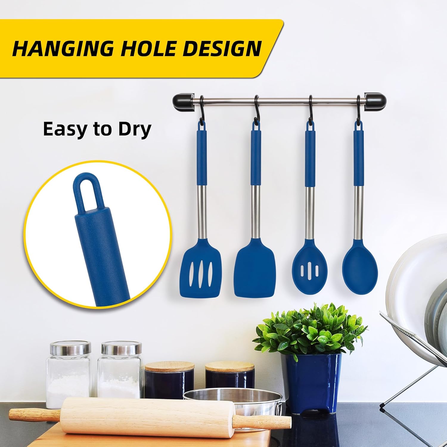 4 Pack Silicone Utensils Set with Stainless Steel Handles