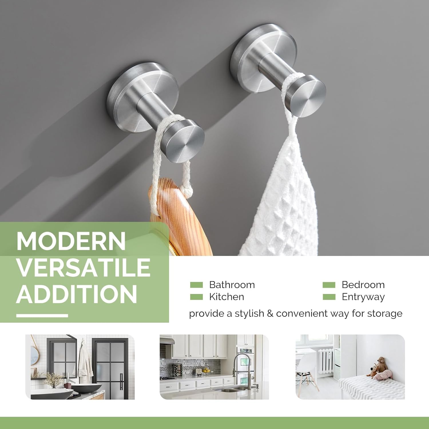 Angle Simple 2 Pack Towel Hook Brushed Nickel SUS304 Stainless Steel