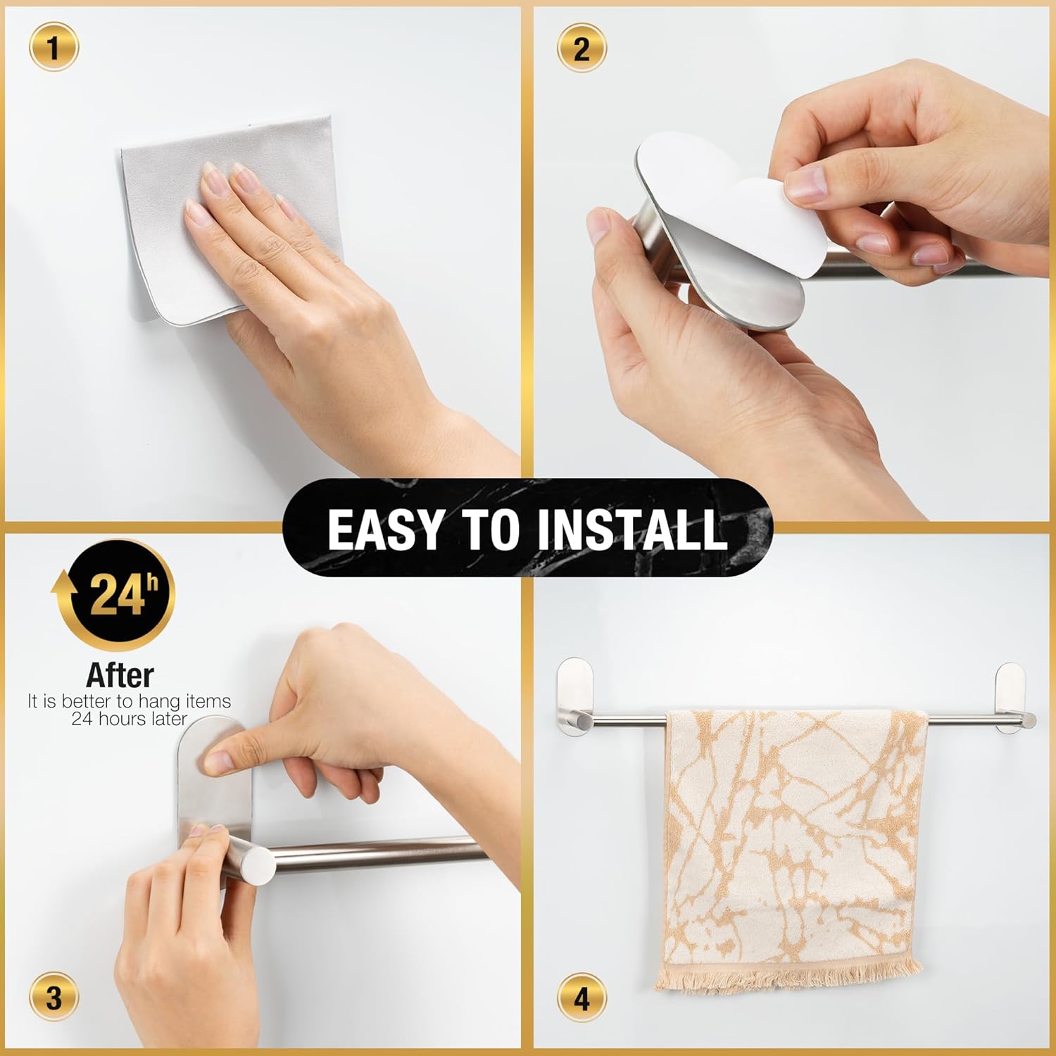 HITSLAM 30 Inch Self Adhesive Towel Bar No Drilling