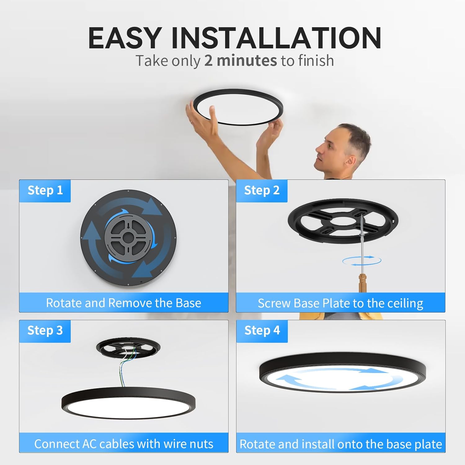 3200lm LED Flush Mount Ceiling Light with 104 SMD Chips 8 Pack - Black