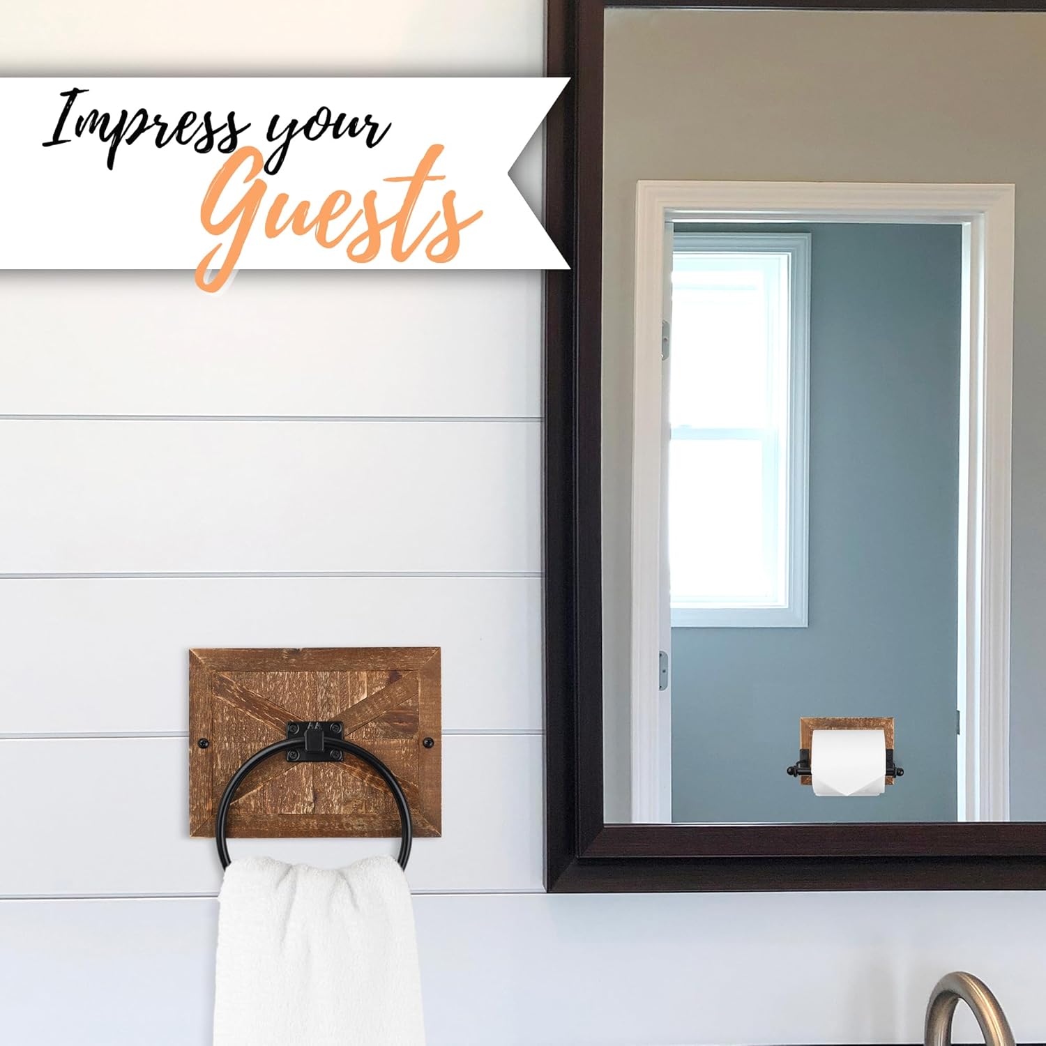 Autumn Alley Farmhouse Towel Ring - Barn Wood Matte Black Design