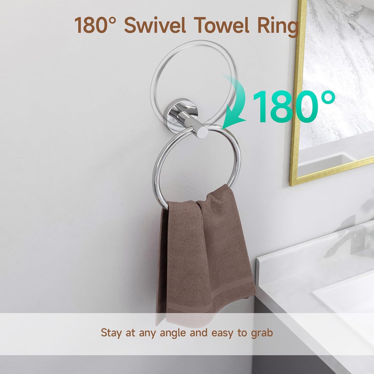 USHOWER 2 Pack Chrome Towel Rings for Bathroom Wall Mount 1