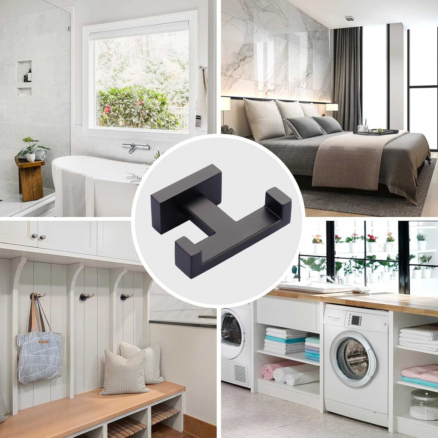 IVIGA Double Bathroom Towel Hook - Matte Black