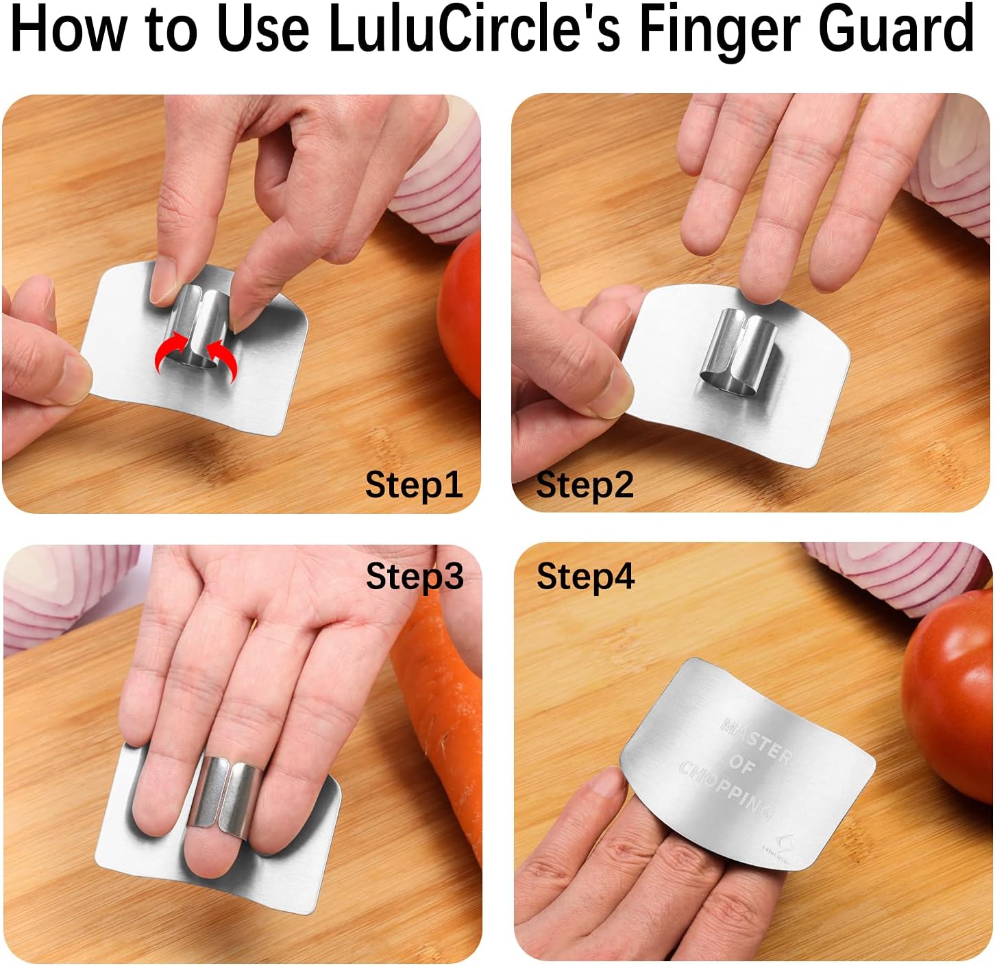 LuluCircle 4 Piece Stainless Steel Finger Guards for Cutting