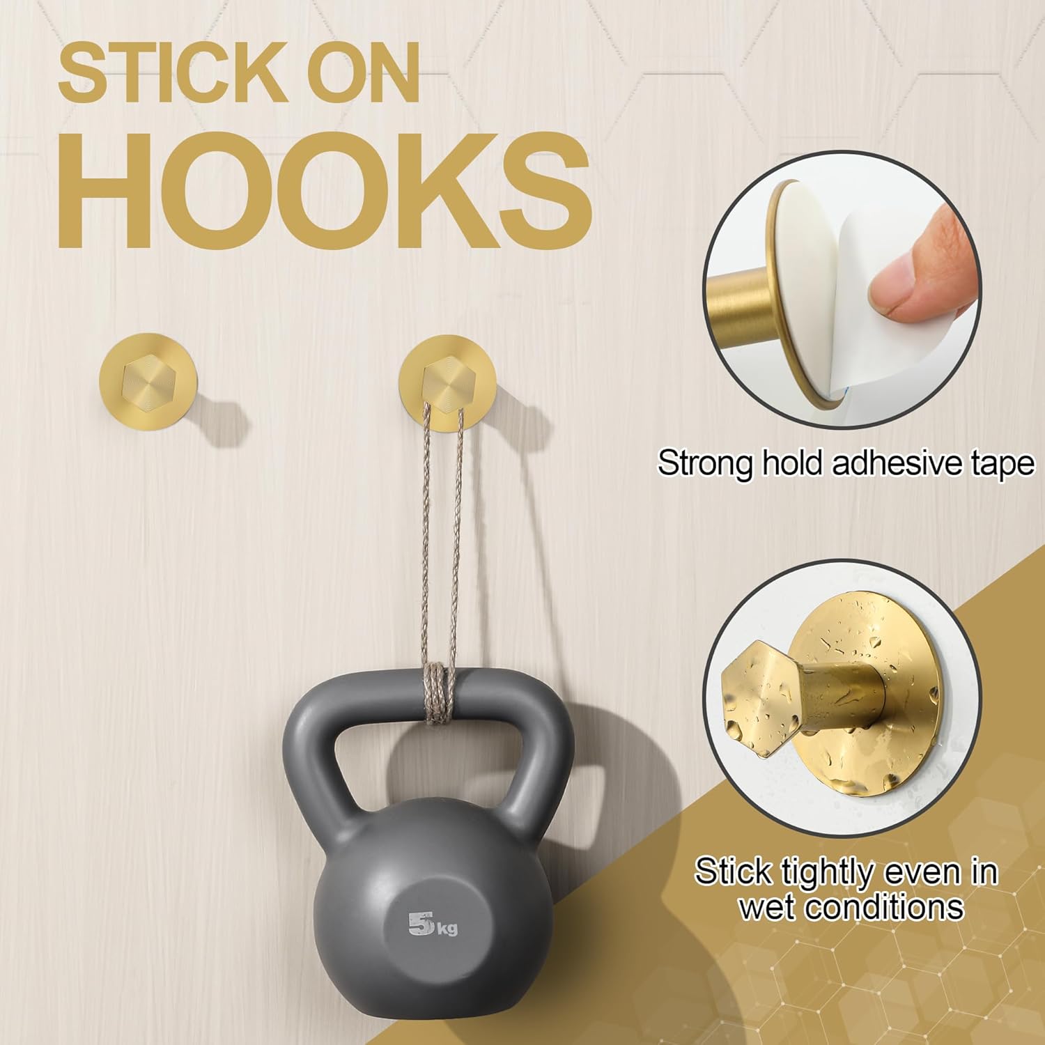SAYAYO Adhesive Hooks 4 Pack Brushed Gold 1