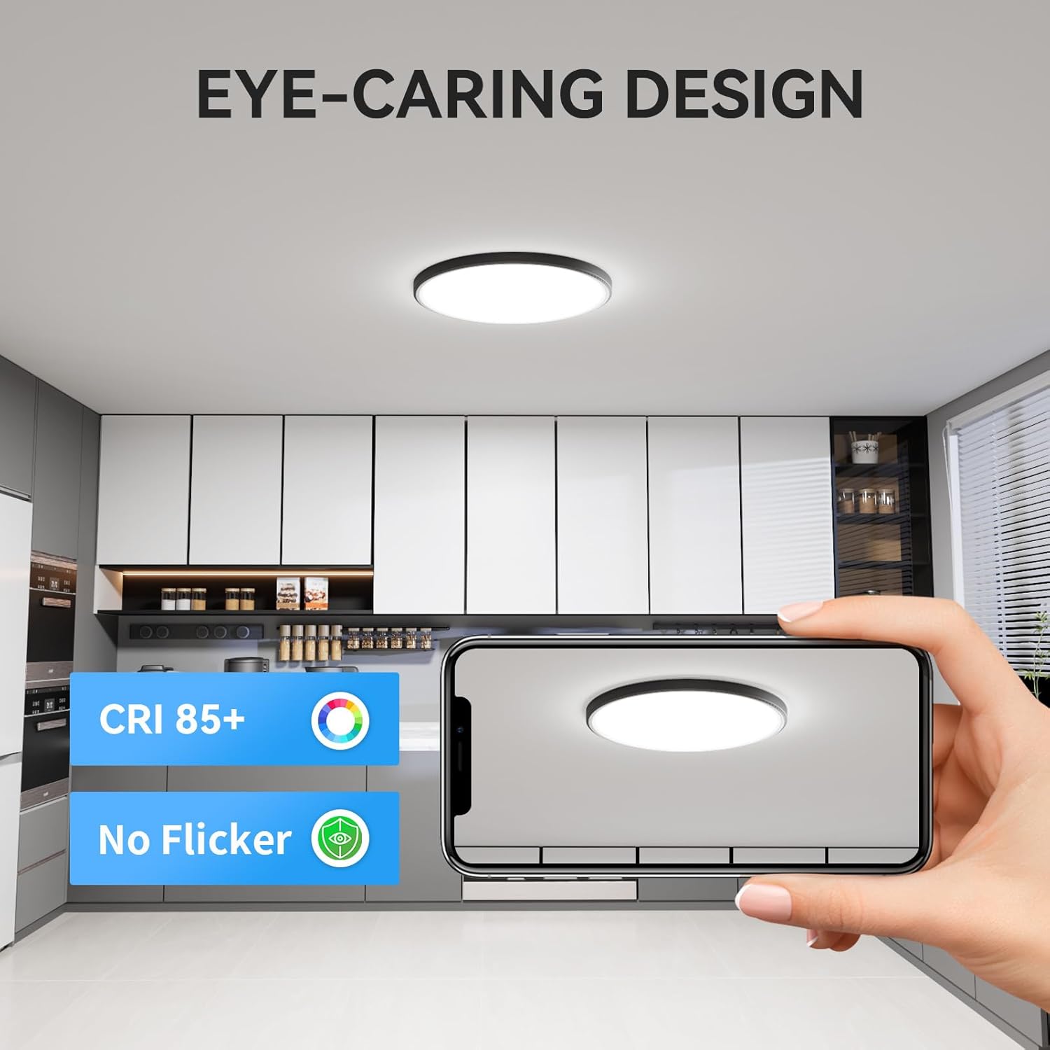 3200lm LED Flush Mount Ceiling Light with 104 SMD Chips 8 Pack - Black