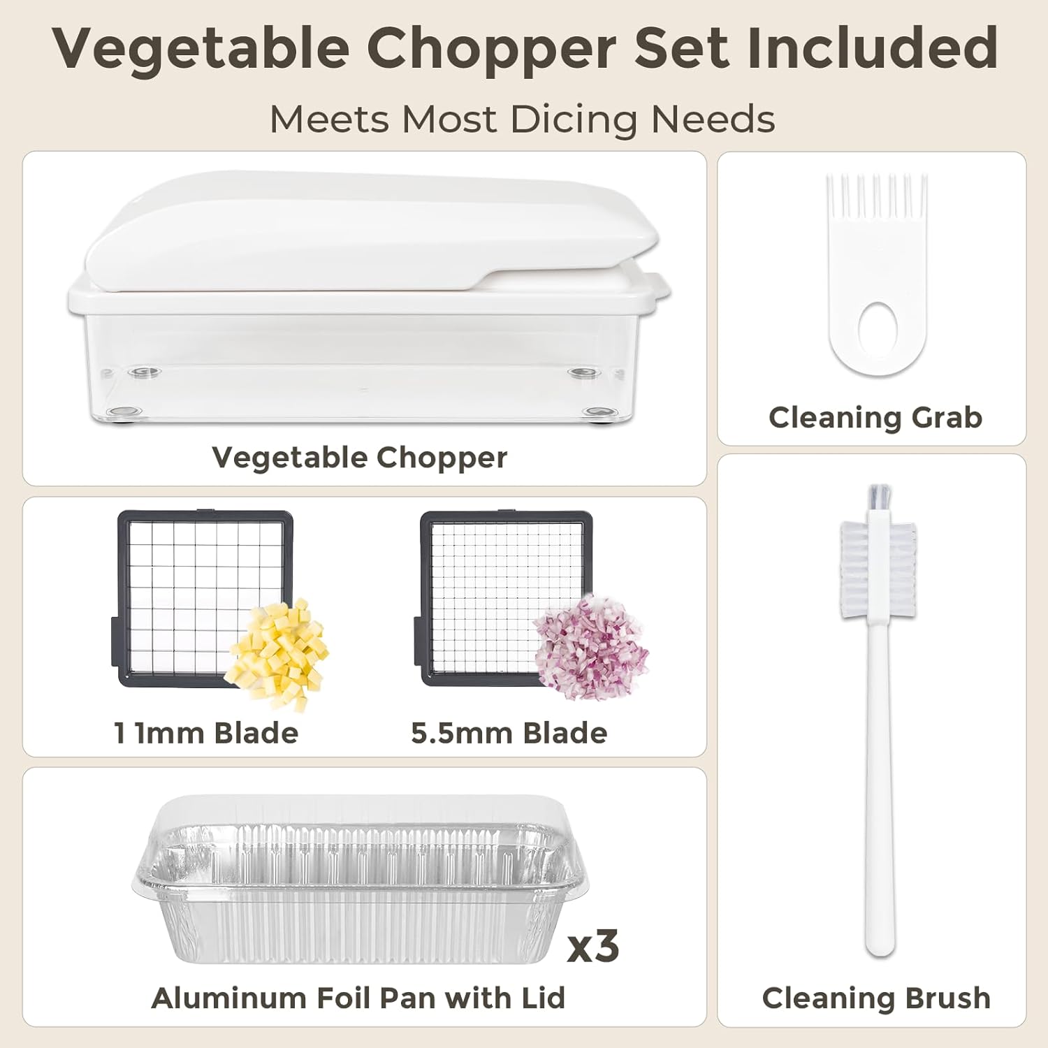 X Home Vegetable Chopper with 2 Blades and 3 Aluminum Pans White