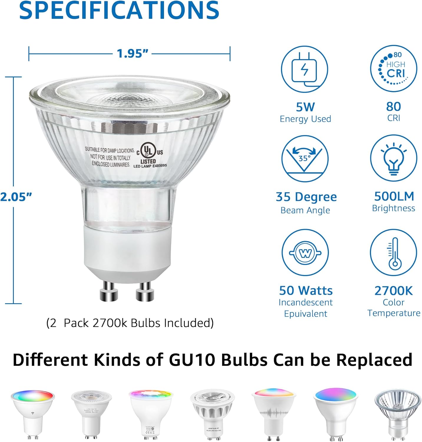 SUNVIE 2 Pack Floor Can Light Accent Lights with GU10 Bulbs