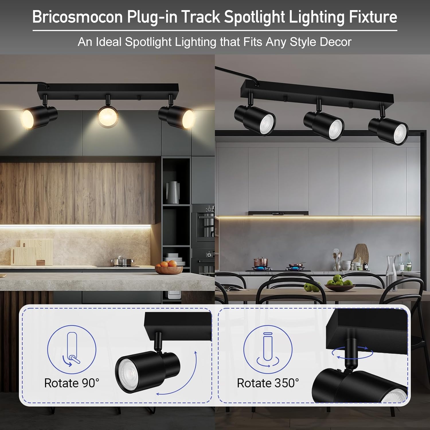 Bricosmocon 3-Light Black Track Lighting Fixture