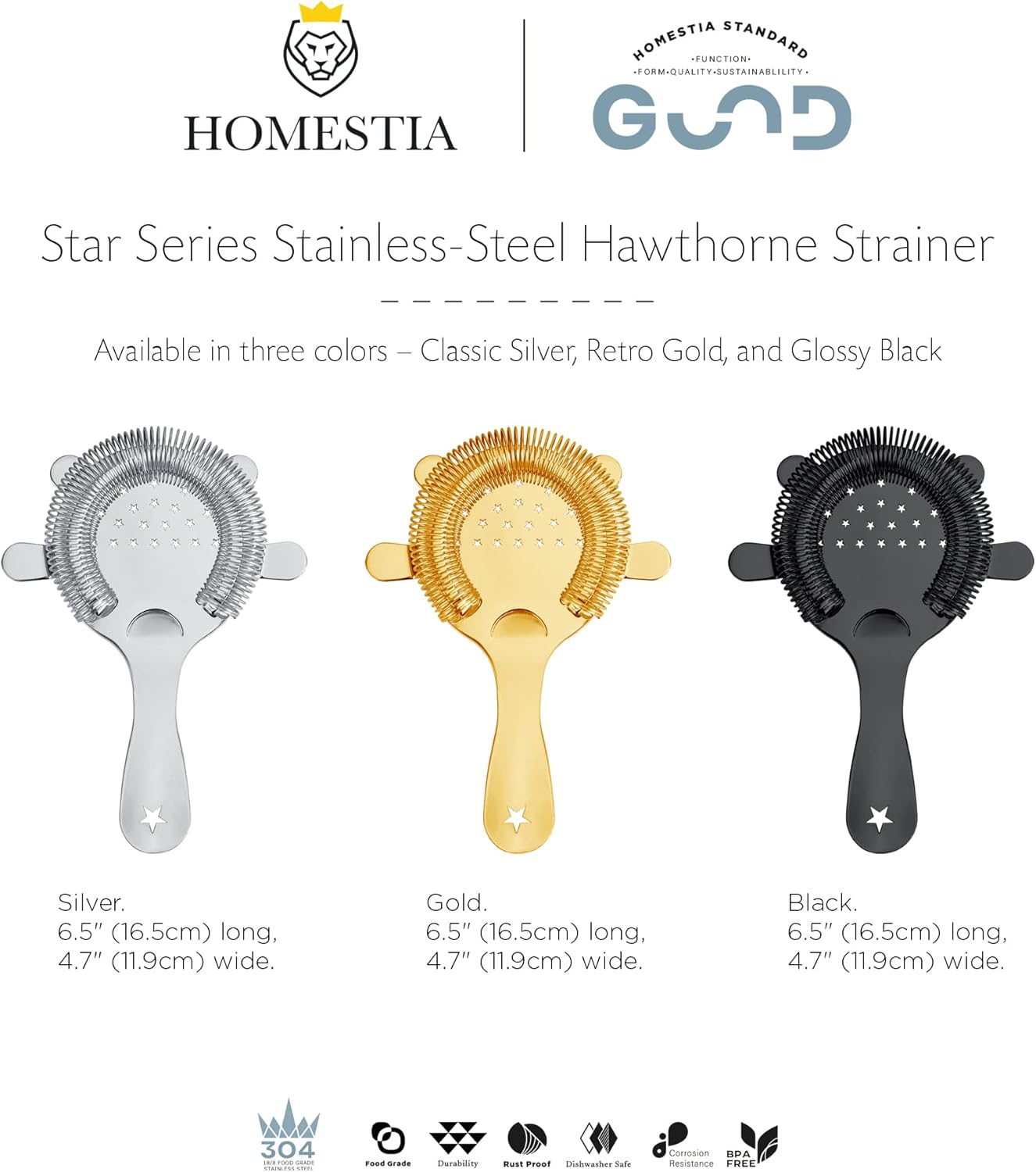 Homestia 4-Prong Star Pattern Bar Strainer 304 Stainless Steel