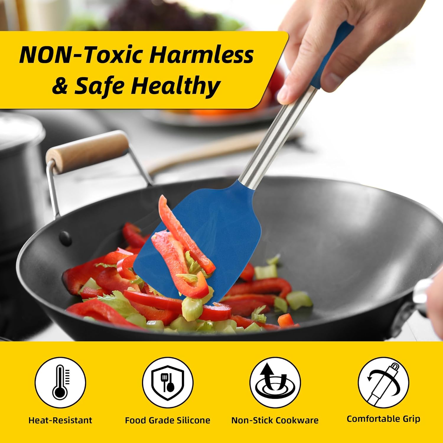 4 Pack Silicone Utensils Set with Stainless Steel Handles