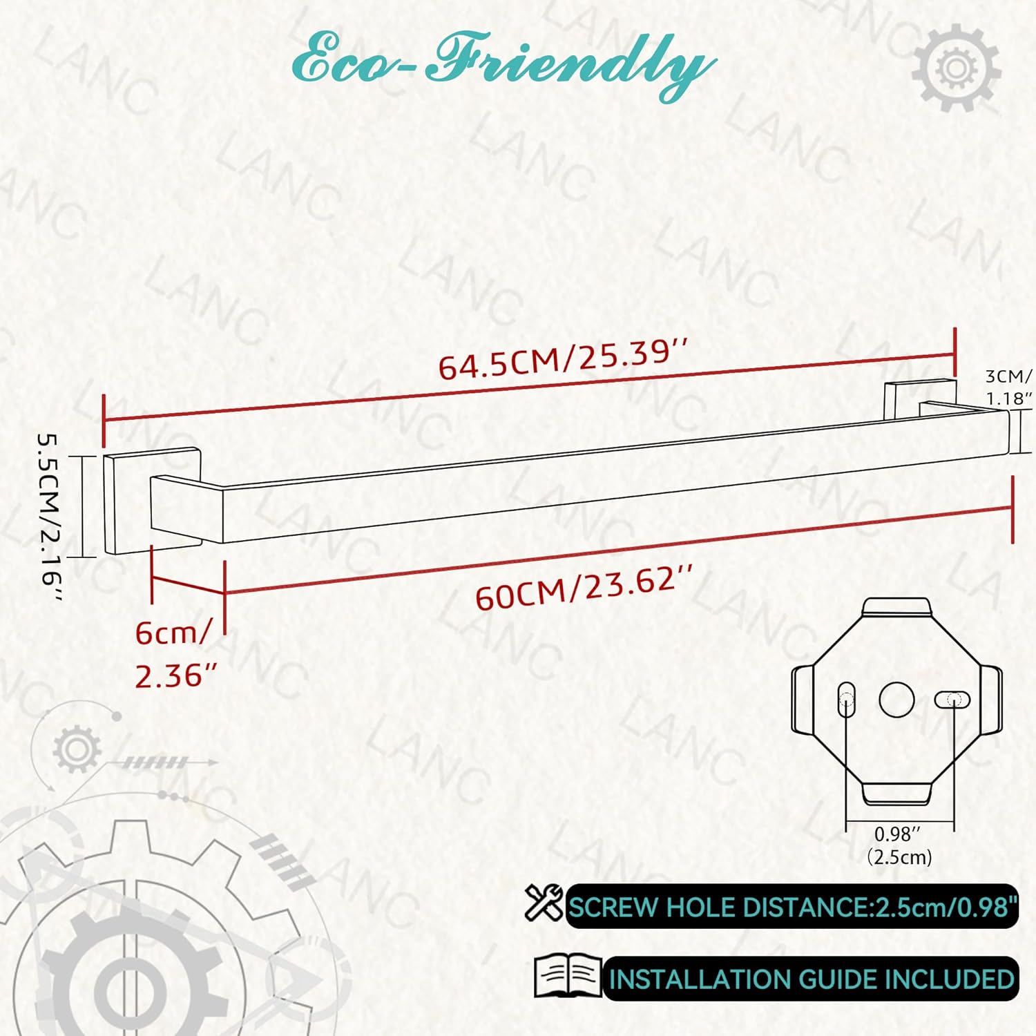 LANC 24 Inch Stainless Steel Towel Bars 2 Pack