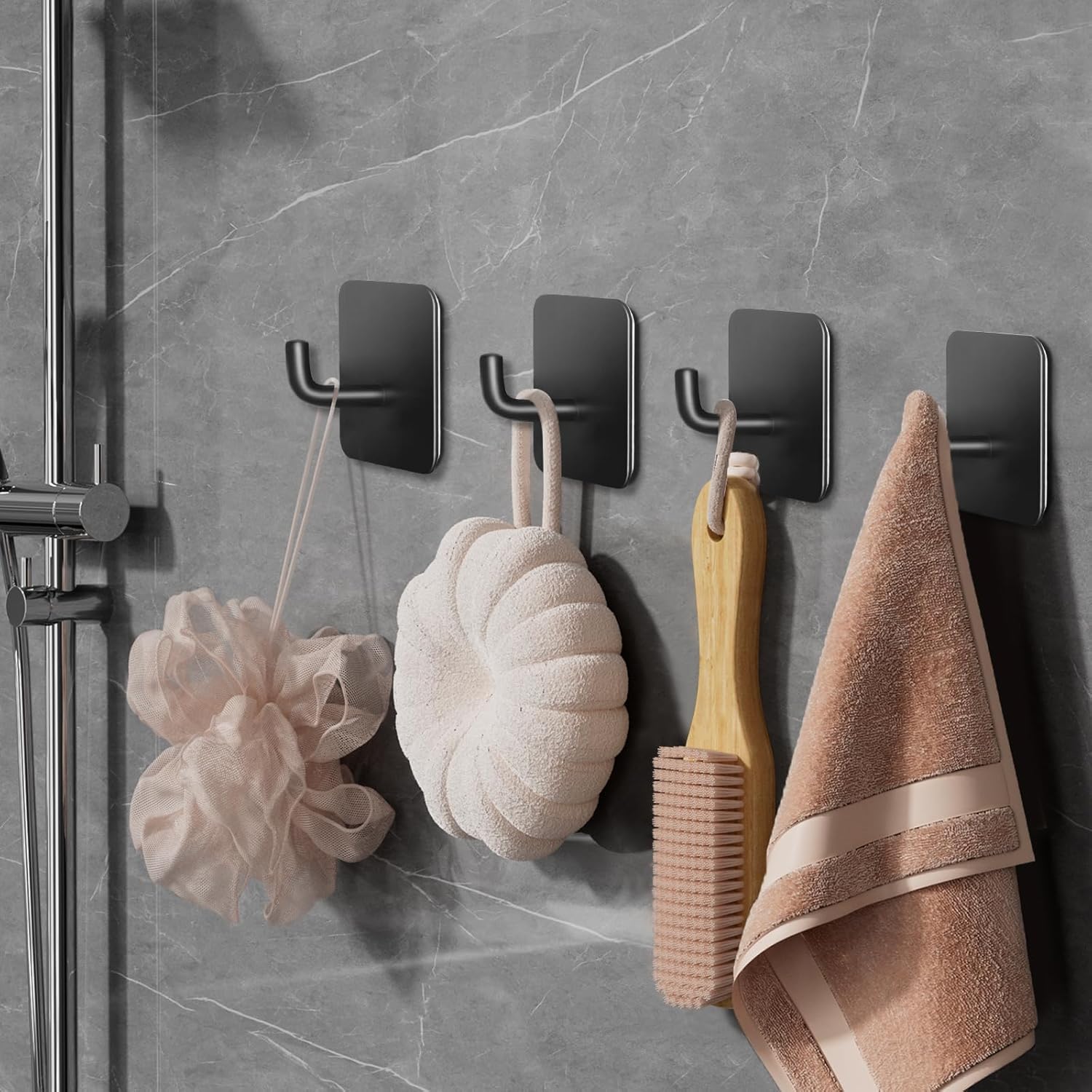 LACHILL 4-Piece Waterproof Adhesive Hooks Black