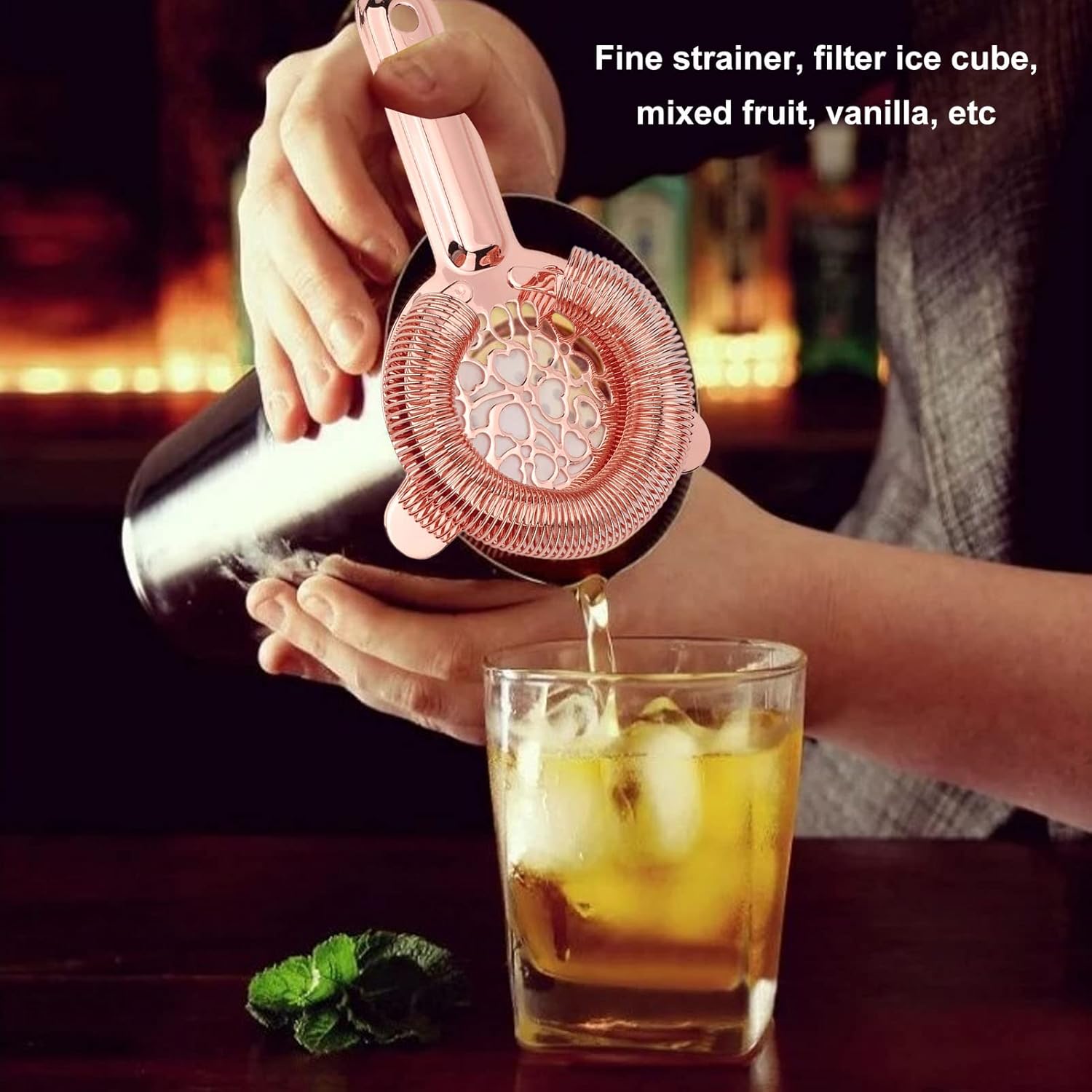TOPINCN Bartending Ice Strainer Rose Gold Stainless Steel