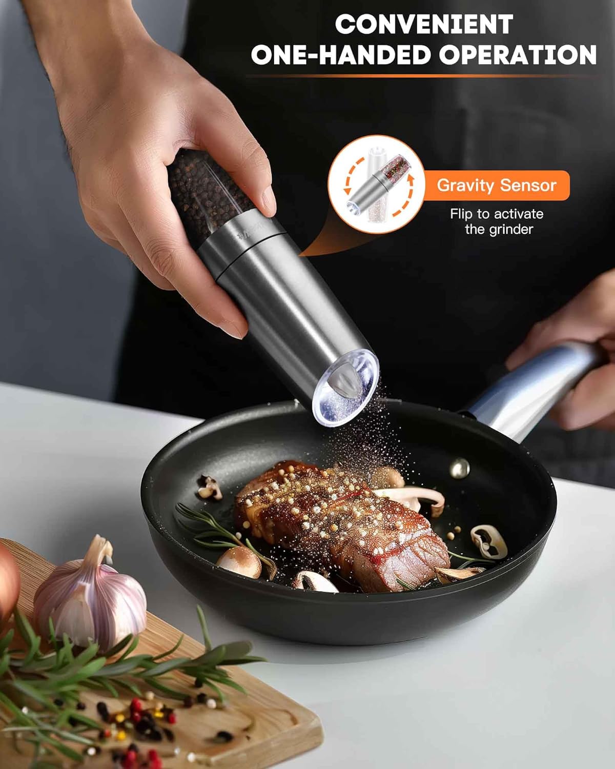 AmuseWit Gravity Electric Salt Pepper Grinder Set White Light
