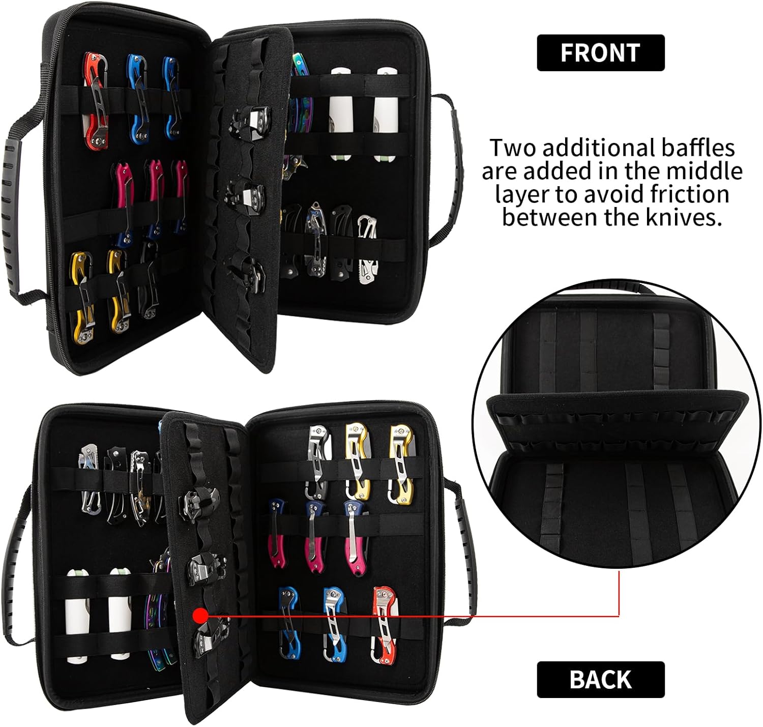 QEES Knife Display Case 62 Slots Black Knife Storage Organizer