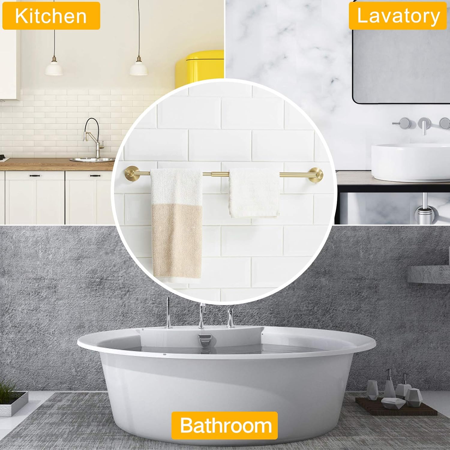 BESy Adjustable Towel Bar 159 to 286 Inch Brushed Gold Stainless Steel