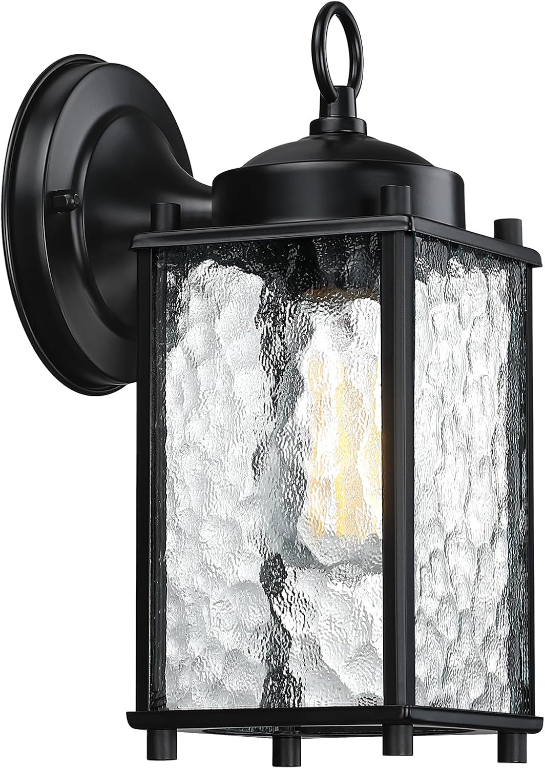 Caisens Black Porch Wall Light with Hammered Glass