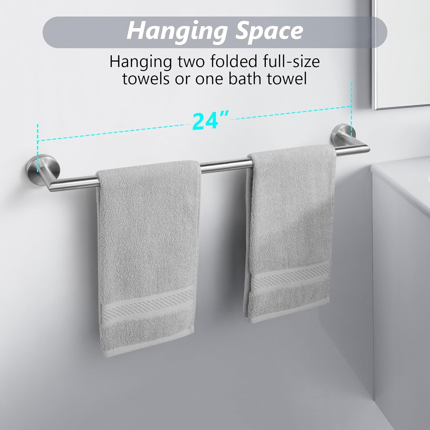 JunSun 24 Inch Modern Towel Bar with Brushed Nickel Finish