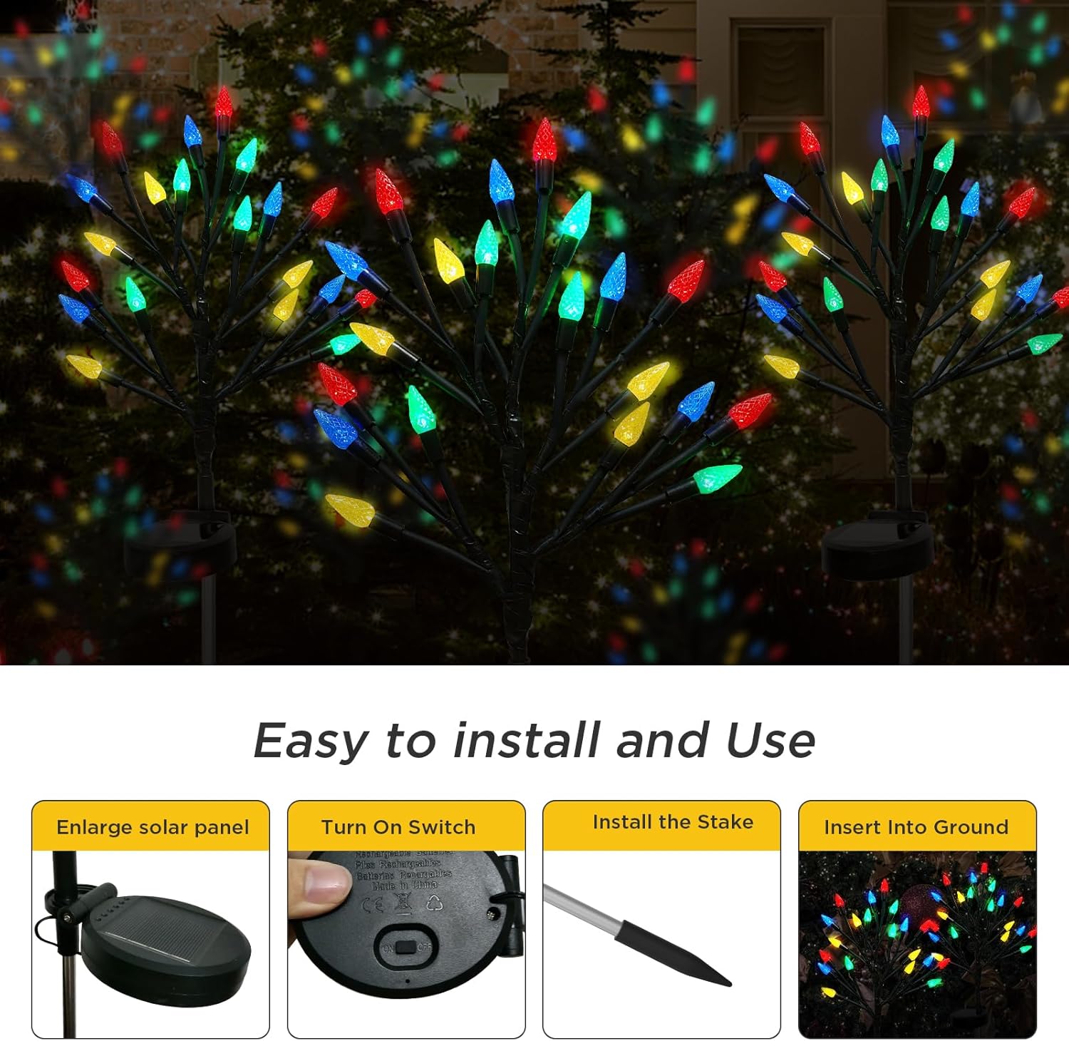 BeHiller Solar Strawberry Tree Lights 2PACK Outdoor Decor