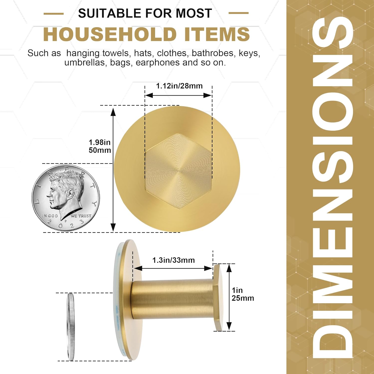 SAYAYO Adhesive Hooks 4 Pack Brushed Gold 1