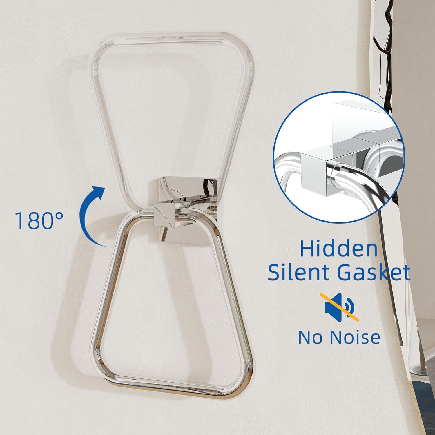 RUACQ Chrome Stainless Steel Towel Ring with Square Base