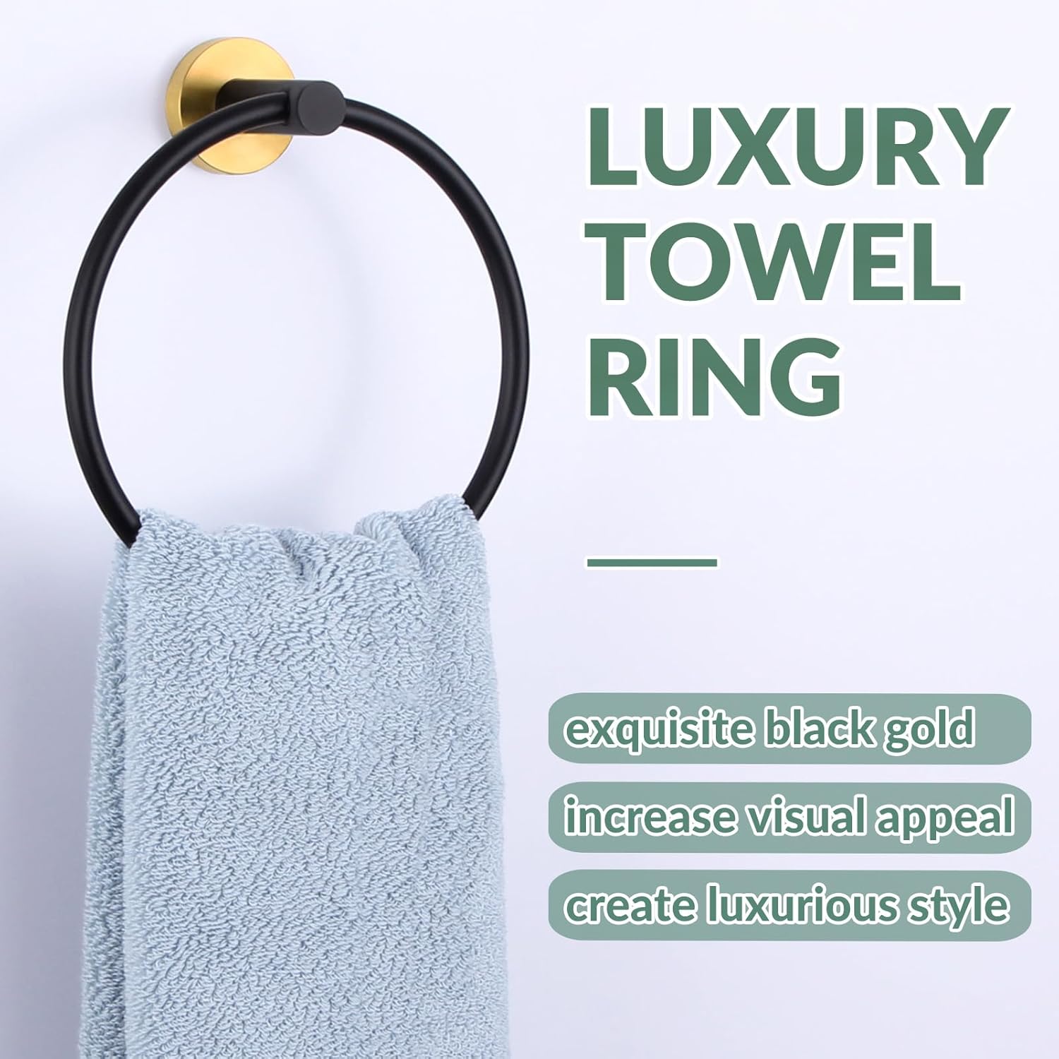 APLusee Black Gold Stainless Steel Towel Ring