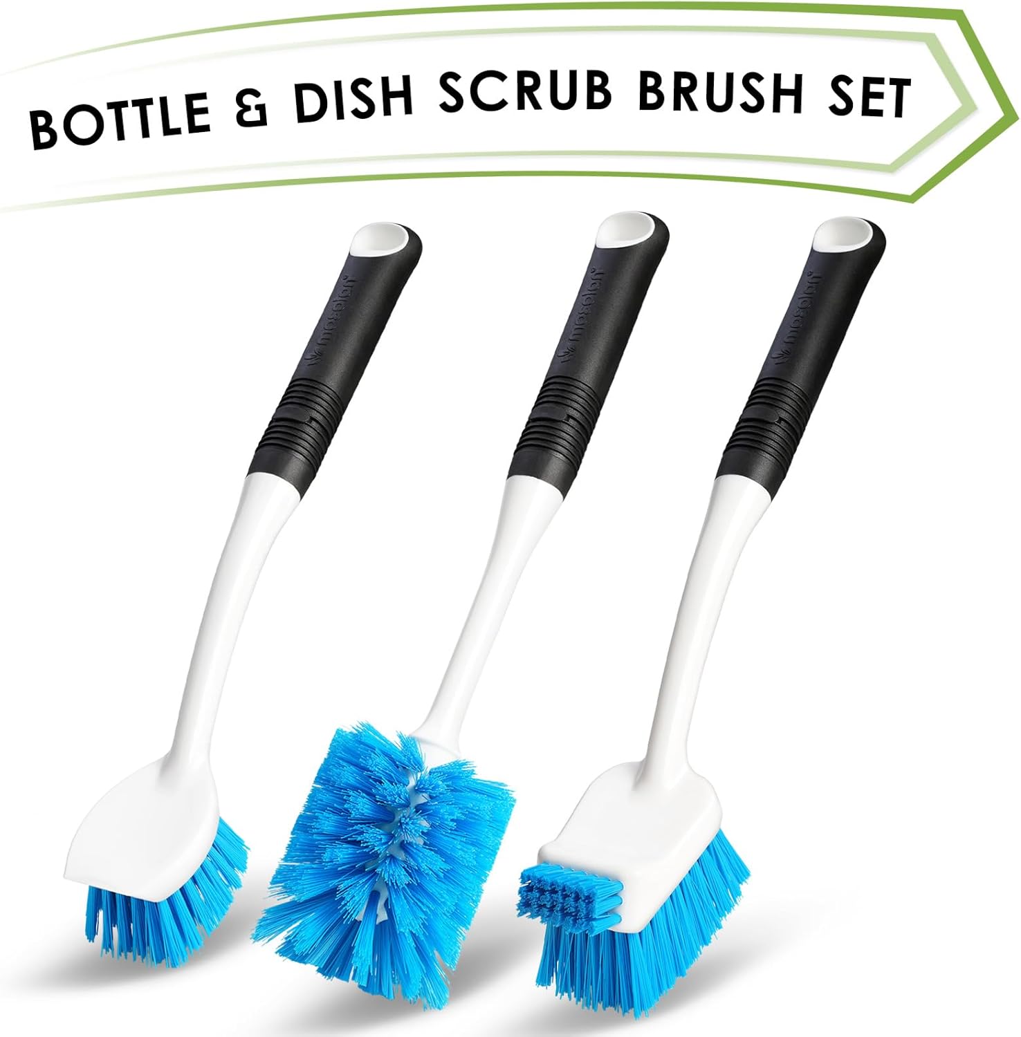 MOSOLAN 3-Piece Dish Brush Set with Scrubber and Water Bottle Brush