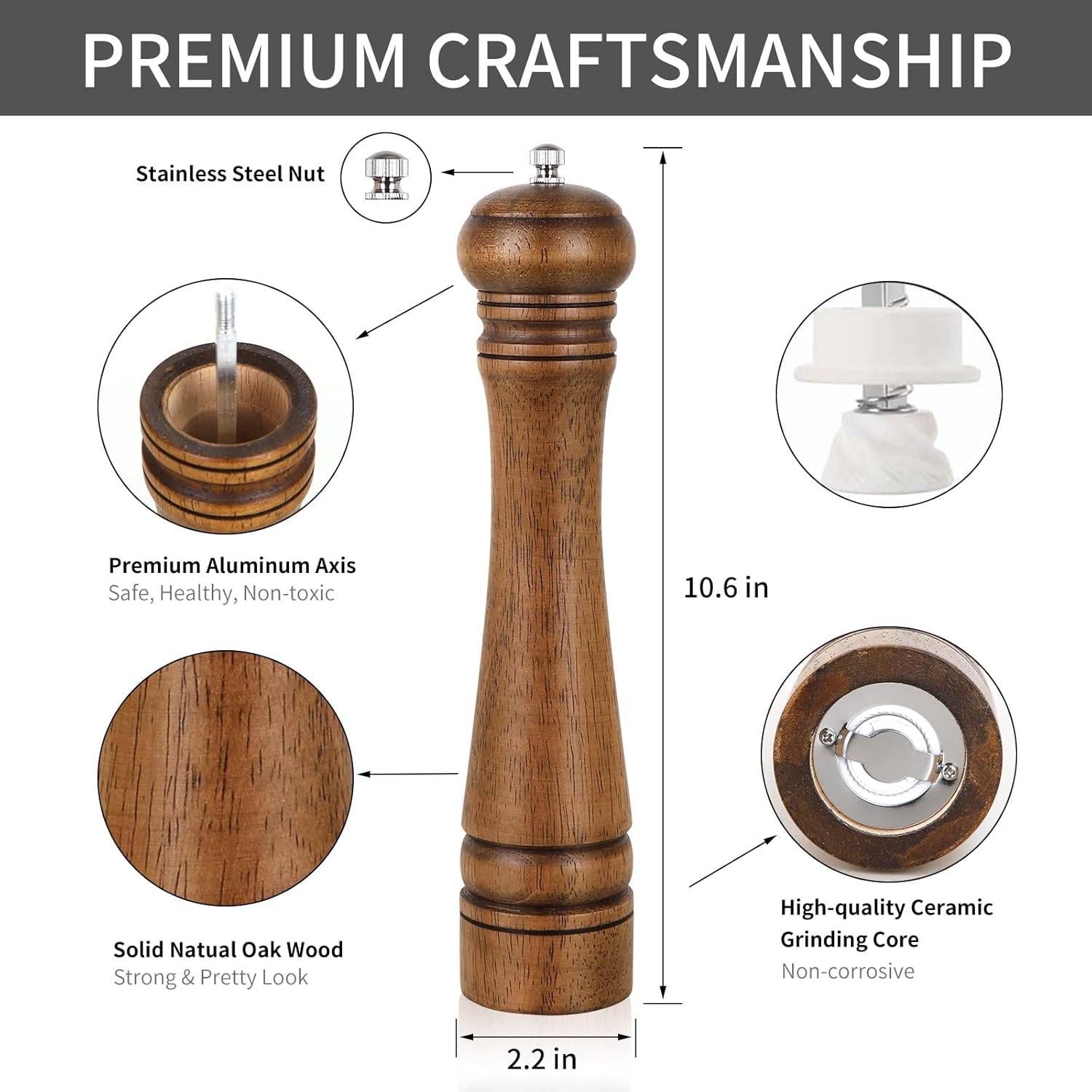 XWXO 10 Inch Pepper Mill with Adjustable Ceramic Rotor 1