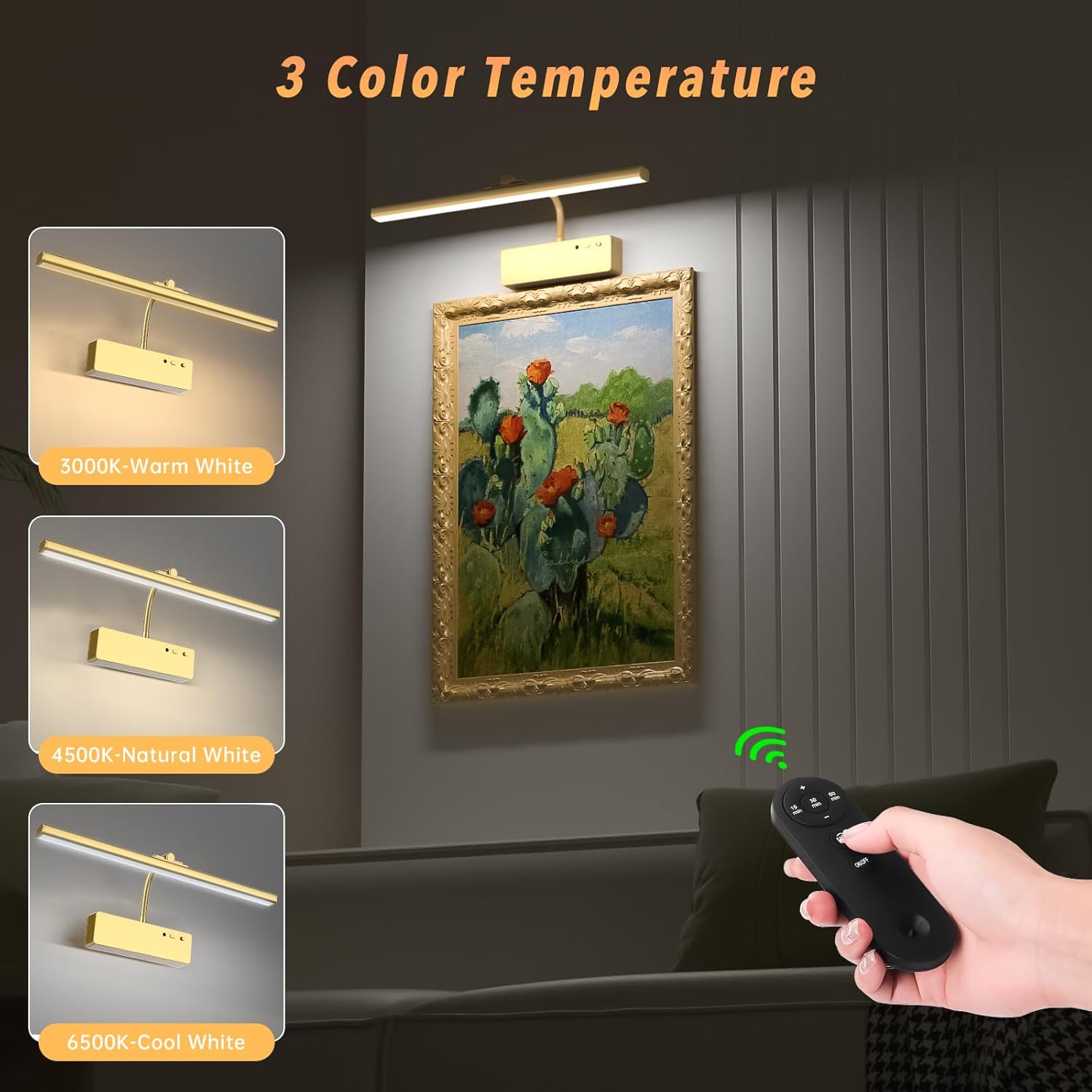 Wireless Rechargeable Picture Light with Remote