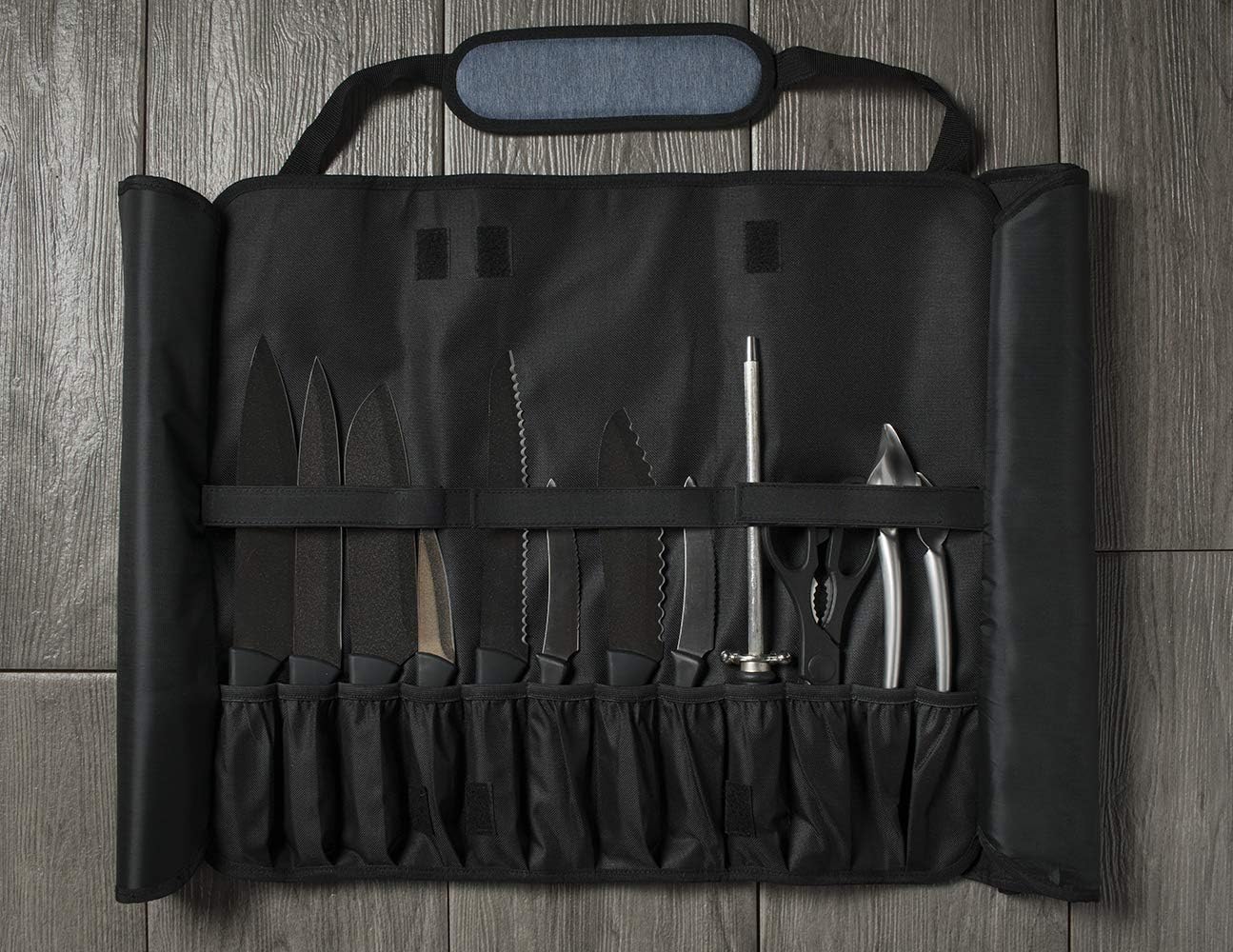Asaya Chef Knife Roll Bag - 20 Pockets for Knives and Kitchen Utensils