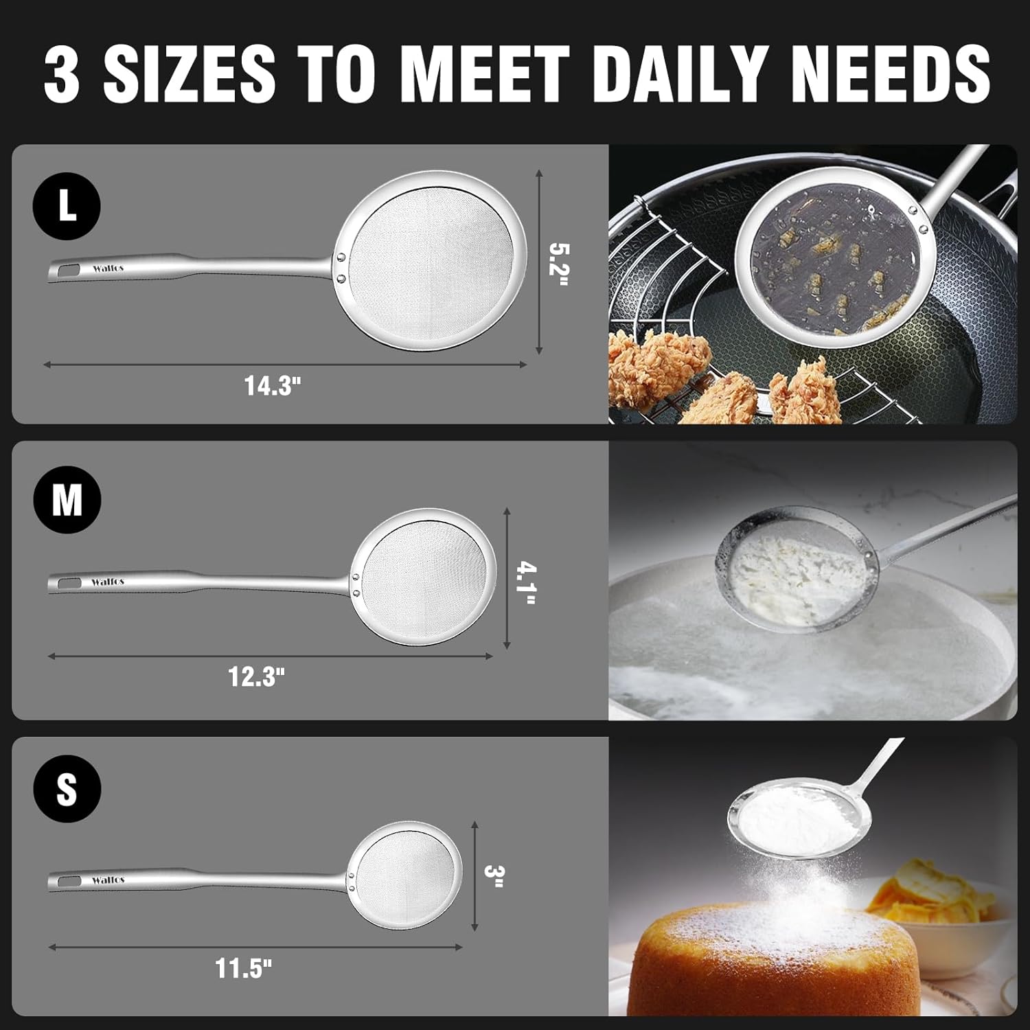 Walfos Fat Skimmer Spoon Set of 3 3 4 5 Inch