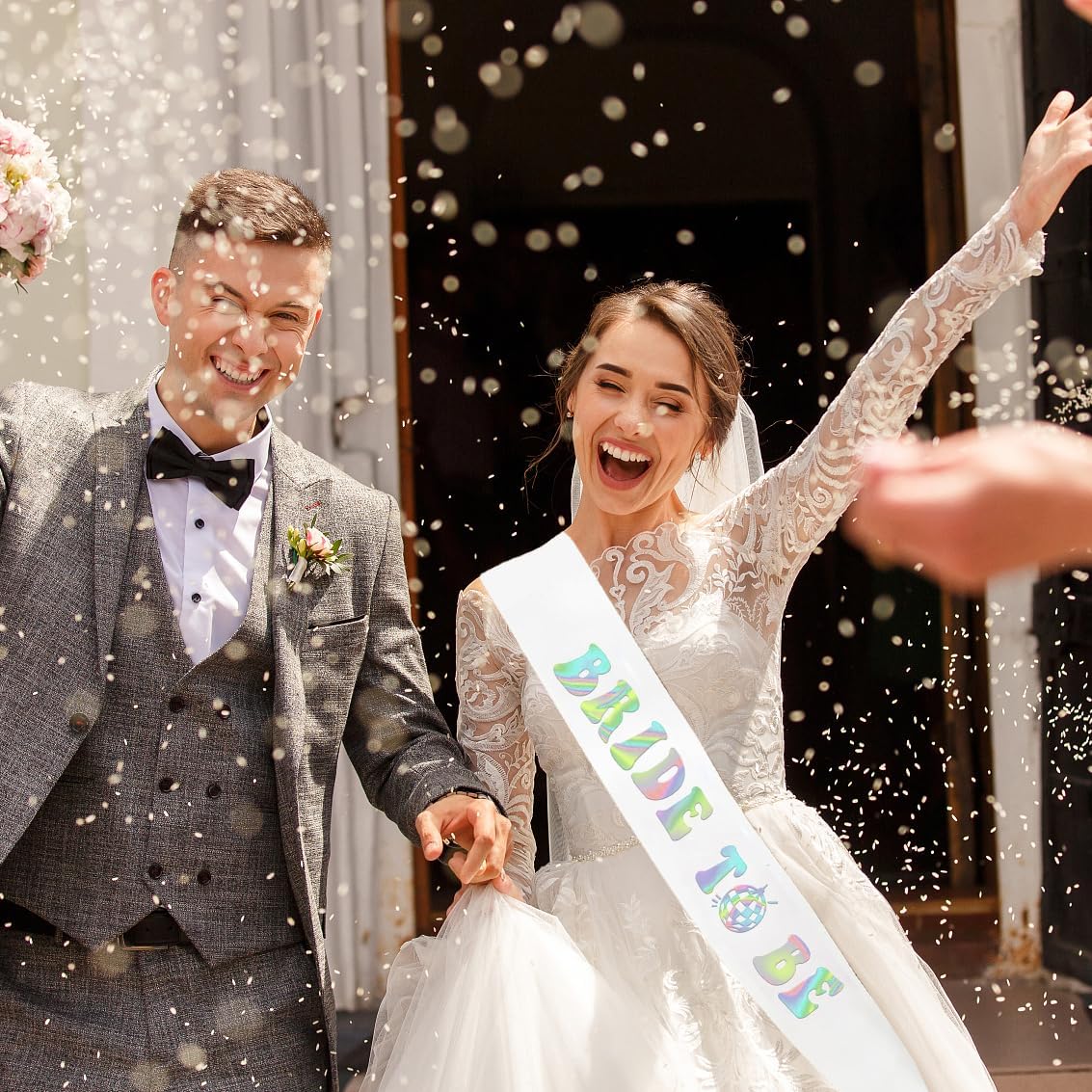 Iridescent Bride to Be Sash with Glitter Letters