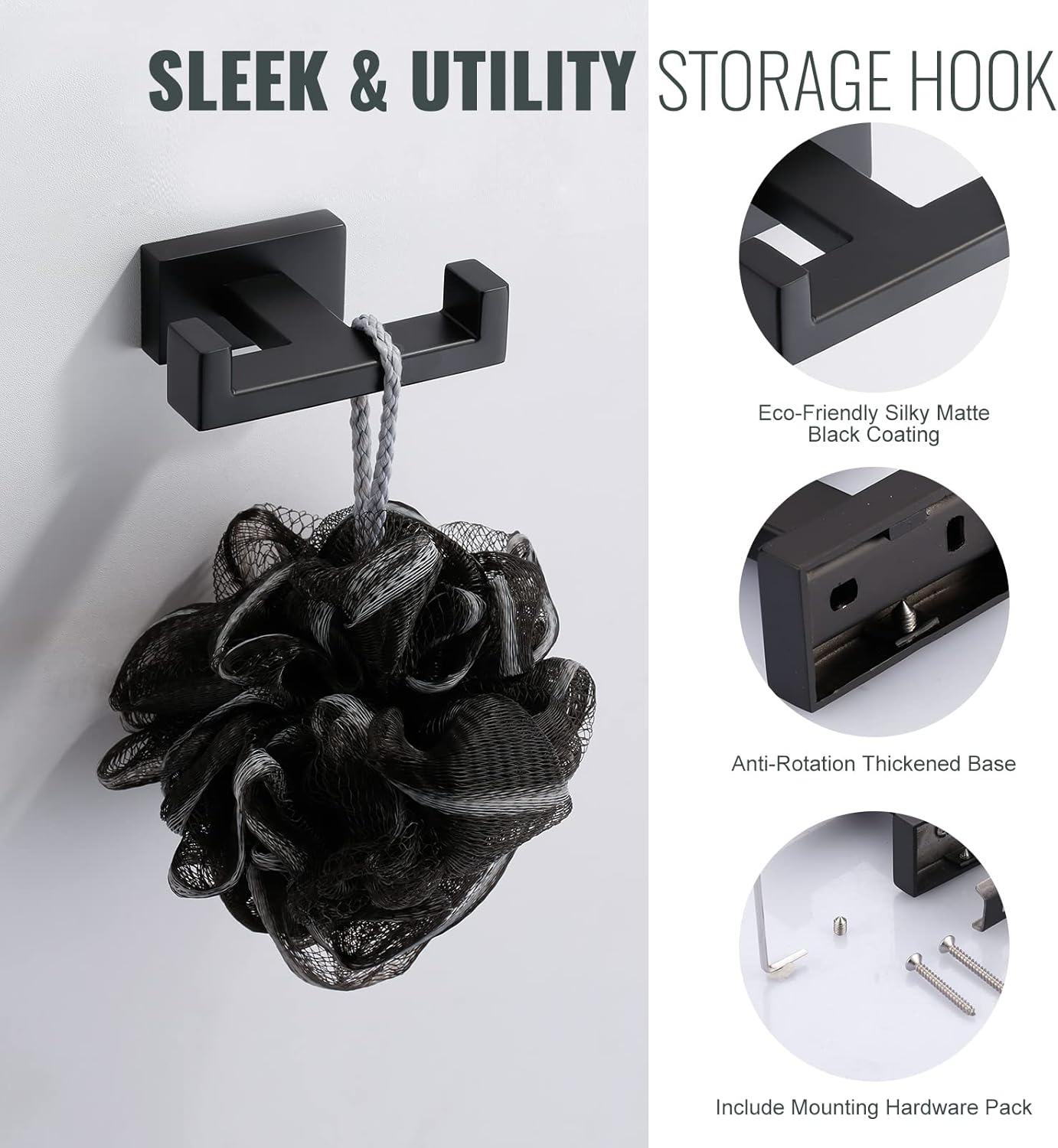 IVIGA Double Bathroom Towel Hook - Matte Black