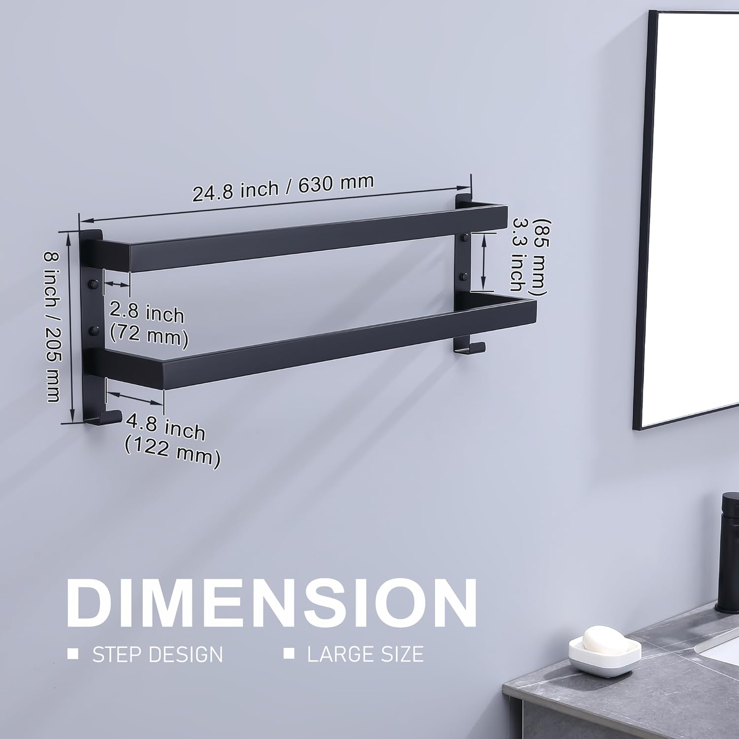 Xiarnotogi Double Towel Bar 2-Tier Matte Black 24 Inches