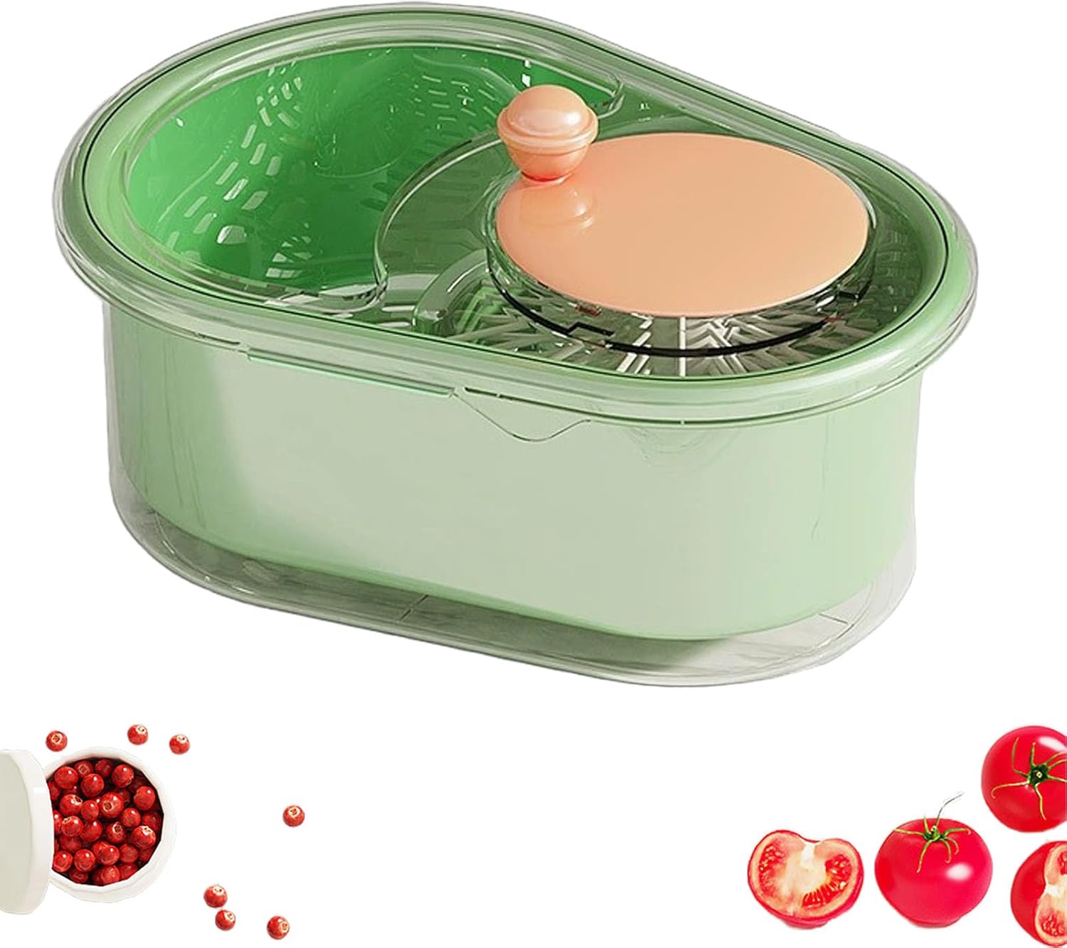 Nnowpl Fruit Cleaner Spinner with Lid Compact and Portable Kitchen Tool Green