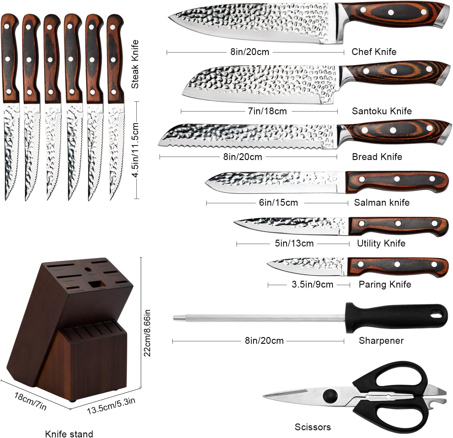 KroWallu 15-Piece Knife Block Set with Sharpener 1