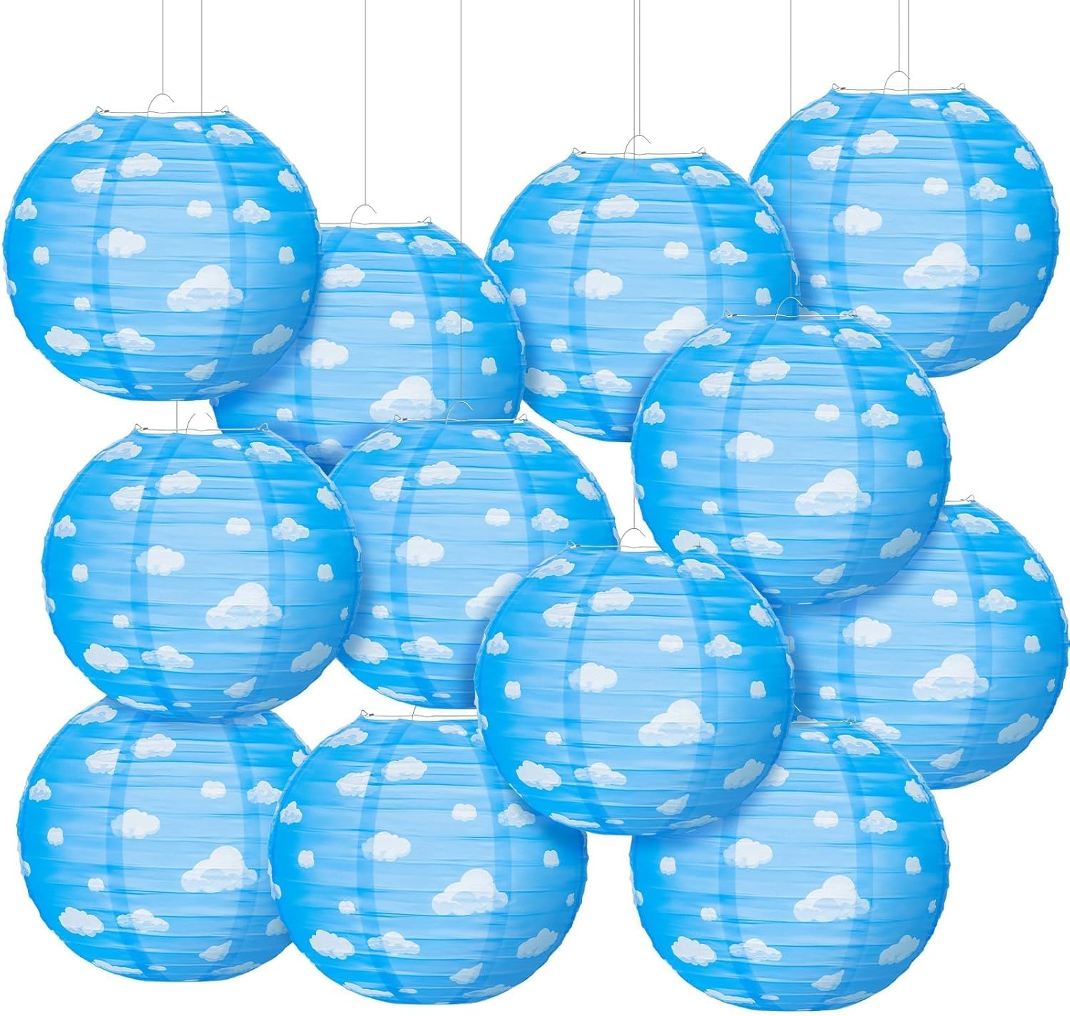 12PCS Blue Sky White Clouds Paper Lanterns Set