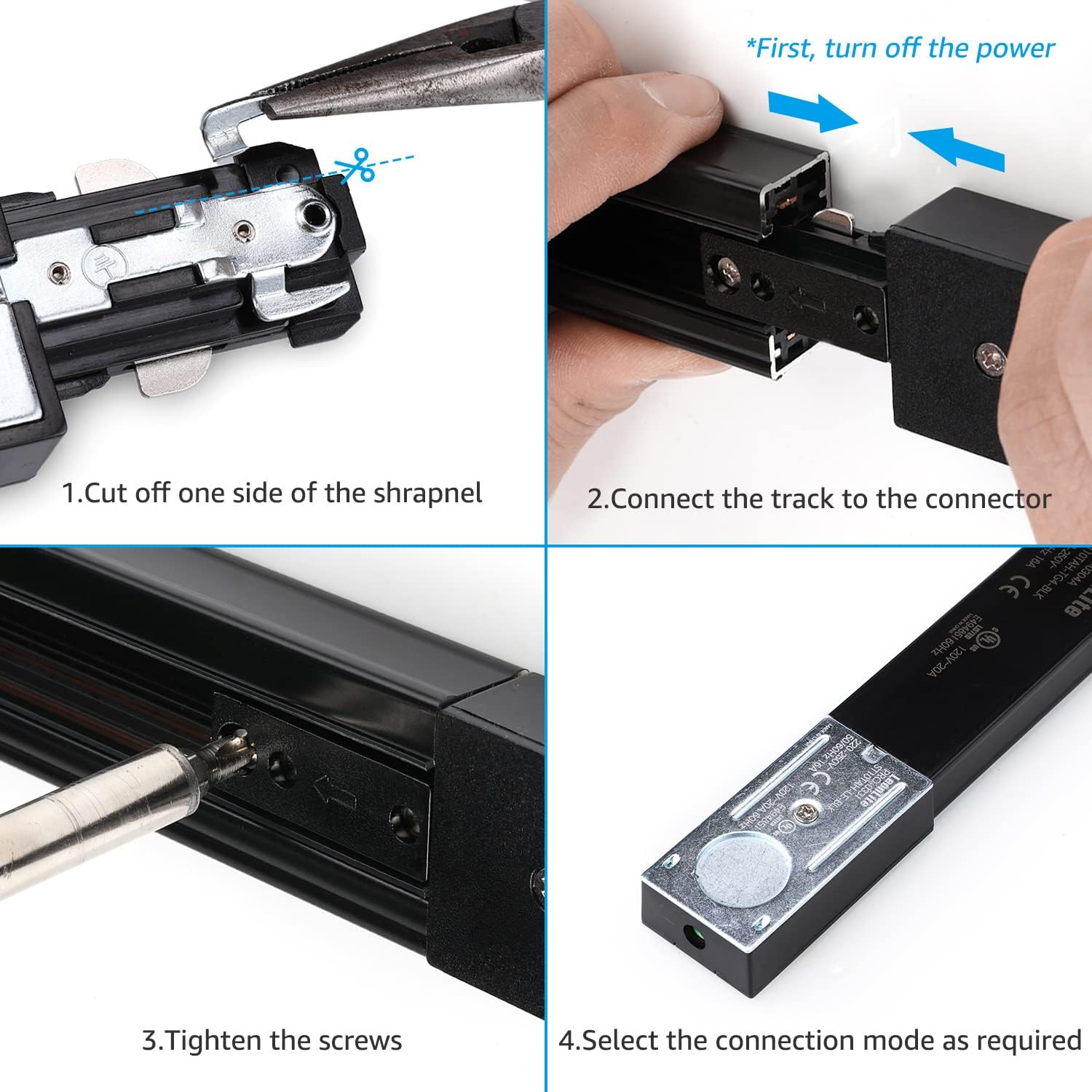 LEONLITE H Track Live End Feed Connector 3-Wire-1 Circuit Black