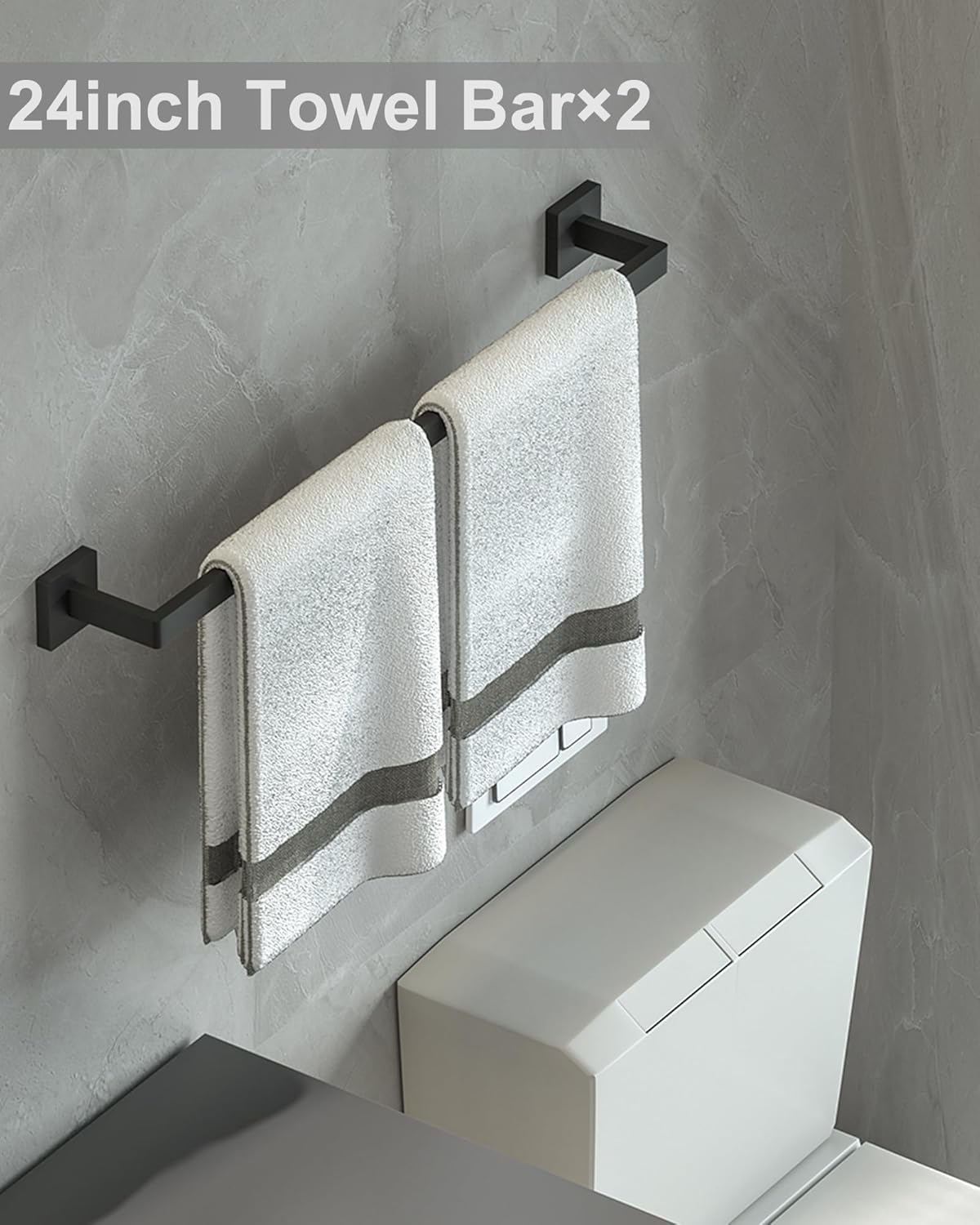 Hinmood Bathroom Hardware Set Square 10 Pieces Matte Black