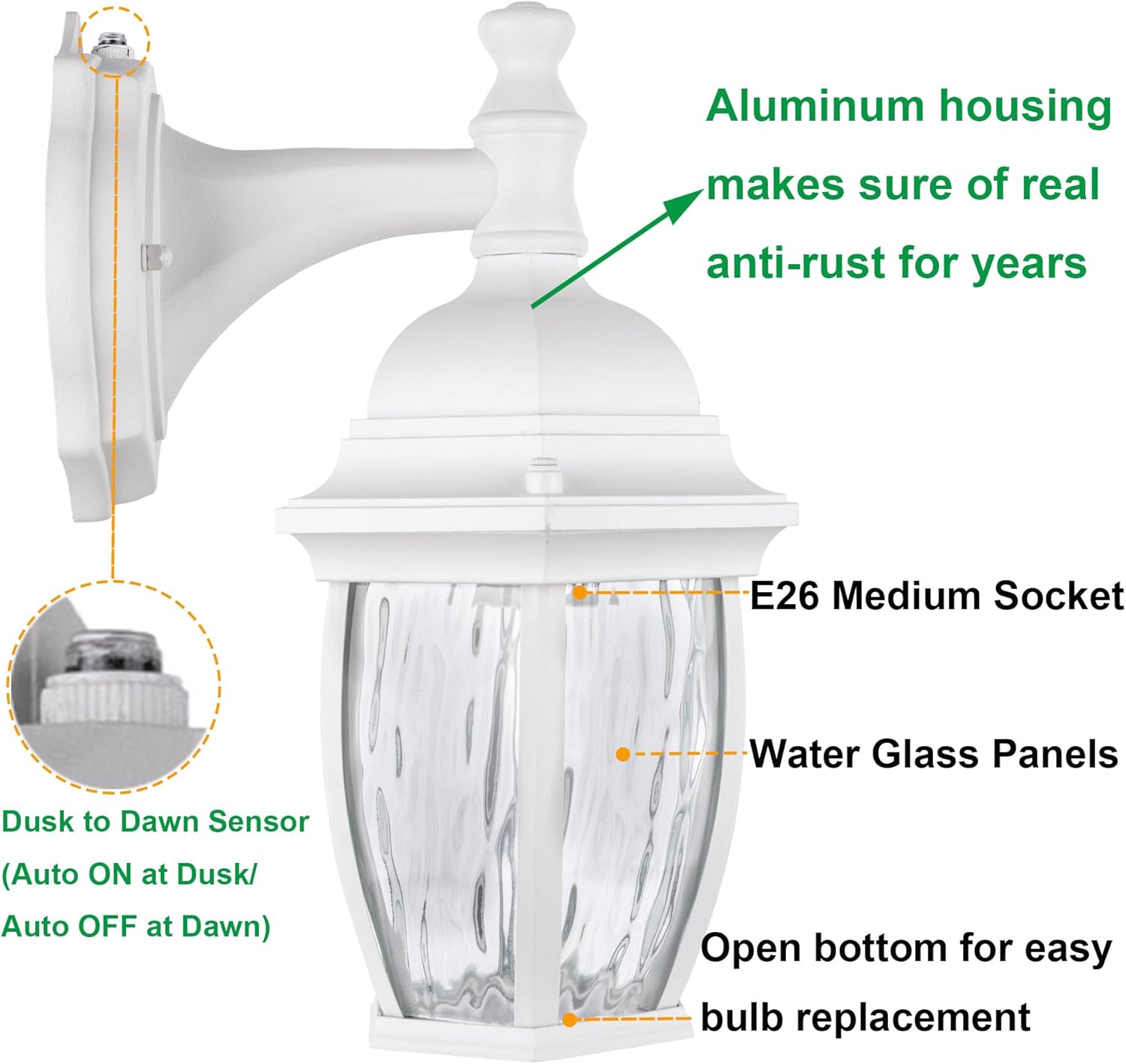 LIT-PATH Dusk to Dawn Wall Lantern with E26 Base