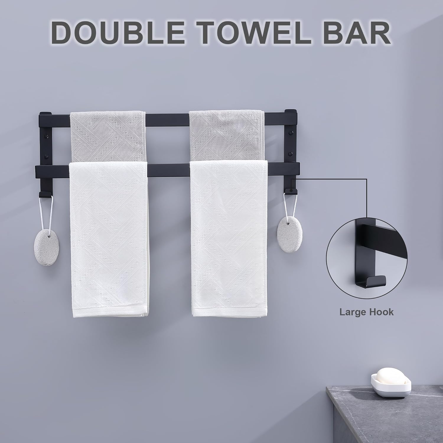 Xiarnotogi Double Towel Bar 2-Tier Matte Black 24 Inches
