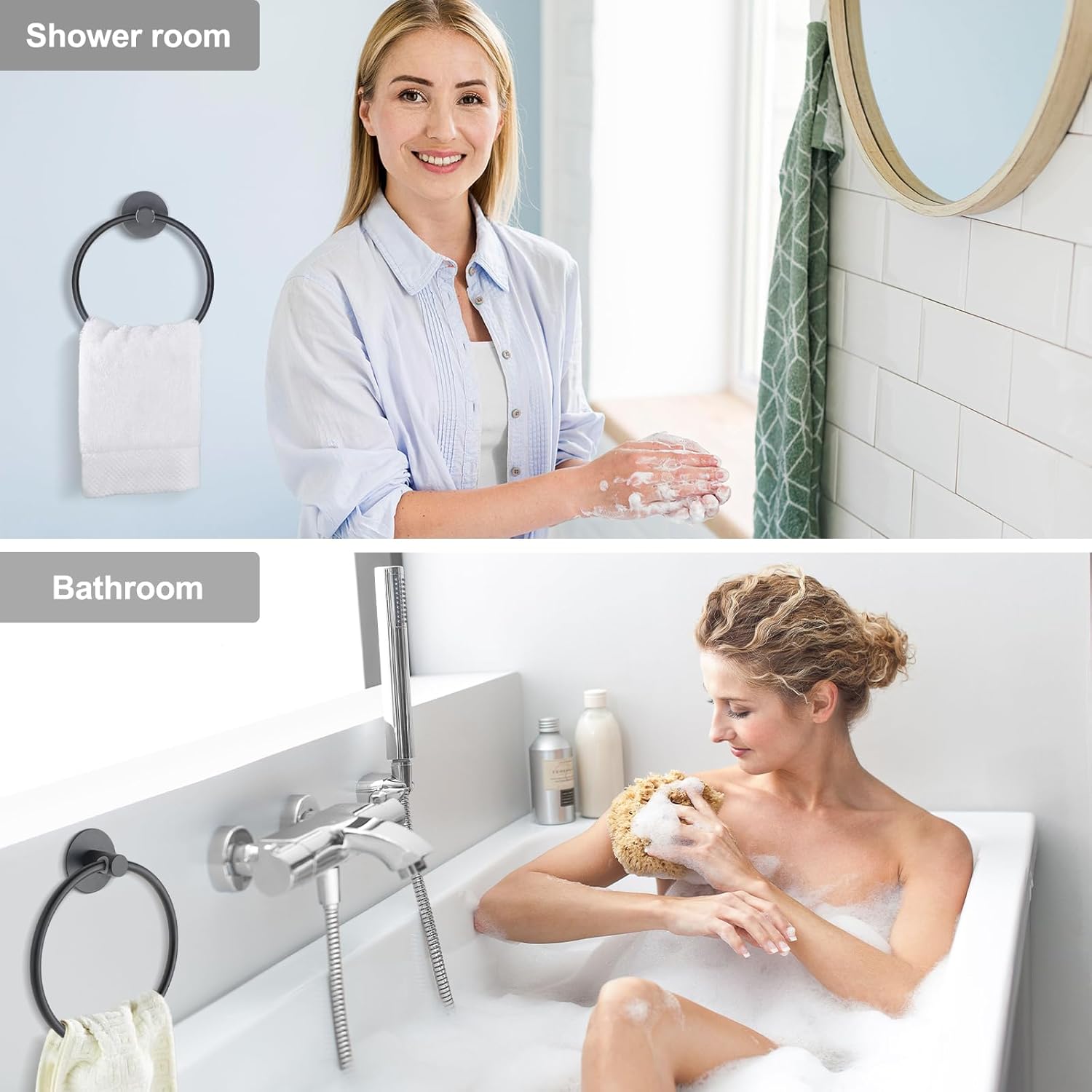 Fashionclubs 2pcs Matte Black Towel Ring Holder 1