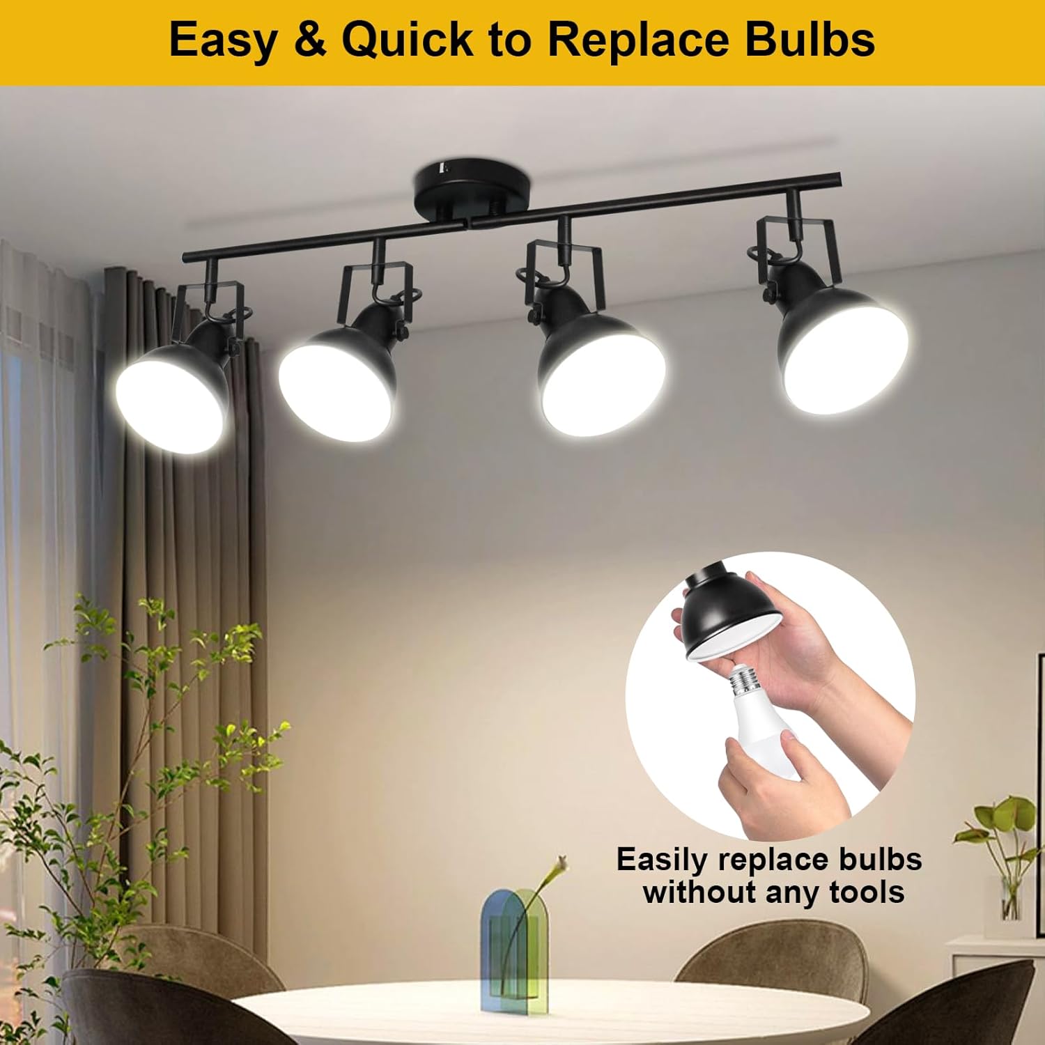 HiBay 4-Light Adjustable Track Ceiling Spotlight Industrial LED Flush Mount Black Light