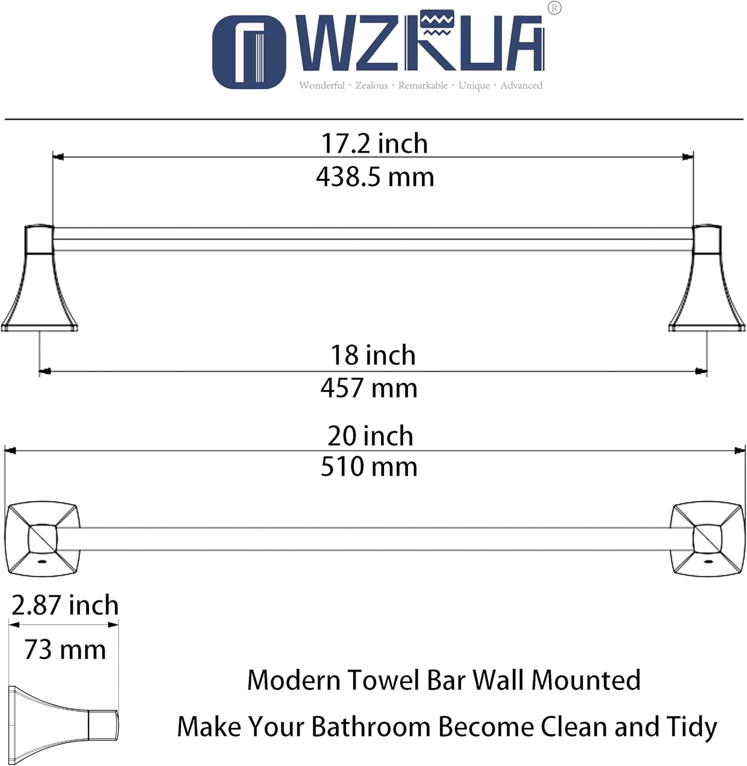 18 Inch Matte Black Towel Bar for Bathroom Kitchen
